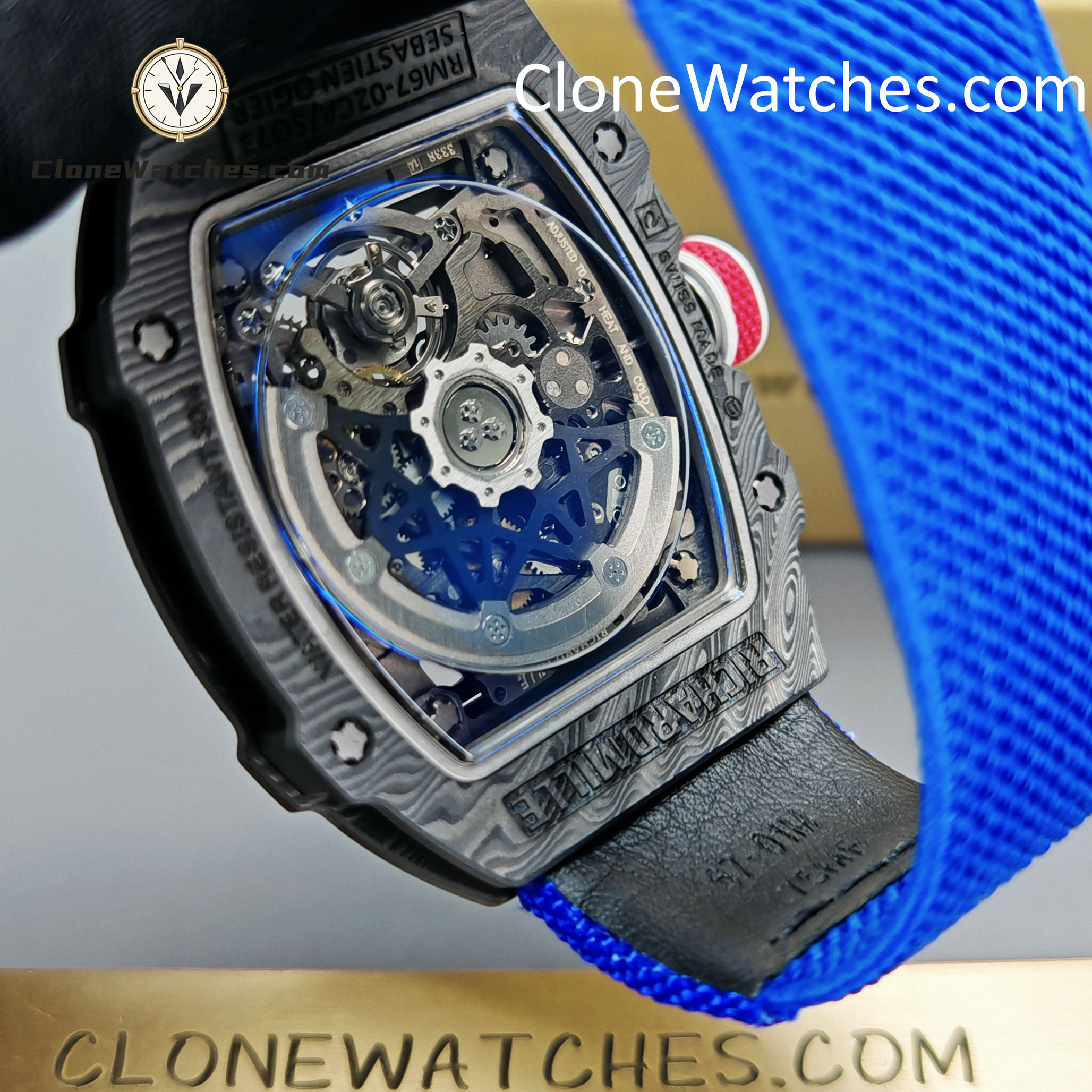 Richard Mille Super Clone Watches 1:1 RM 67 – 02 Carbon Tourbillon Blue Strap