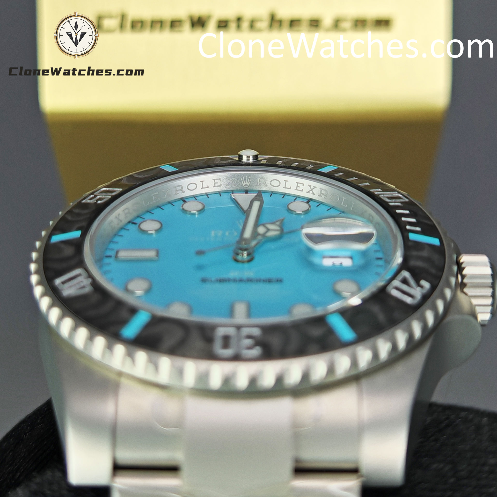 Rolex Super Clone Watches 1:1 DIW Aquamarine Tiffany Blue Dial Submariner Carbon Bezel 3135 Movement