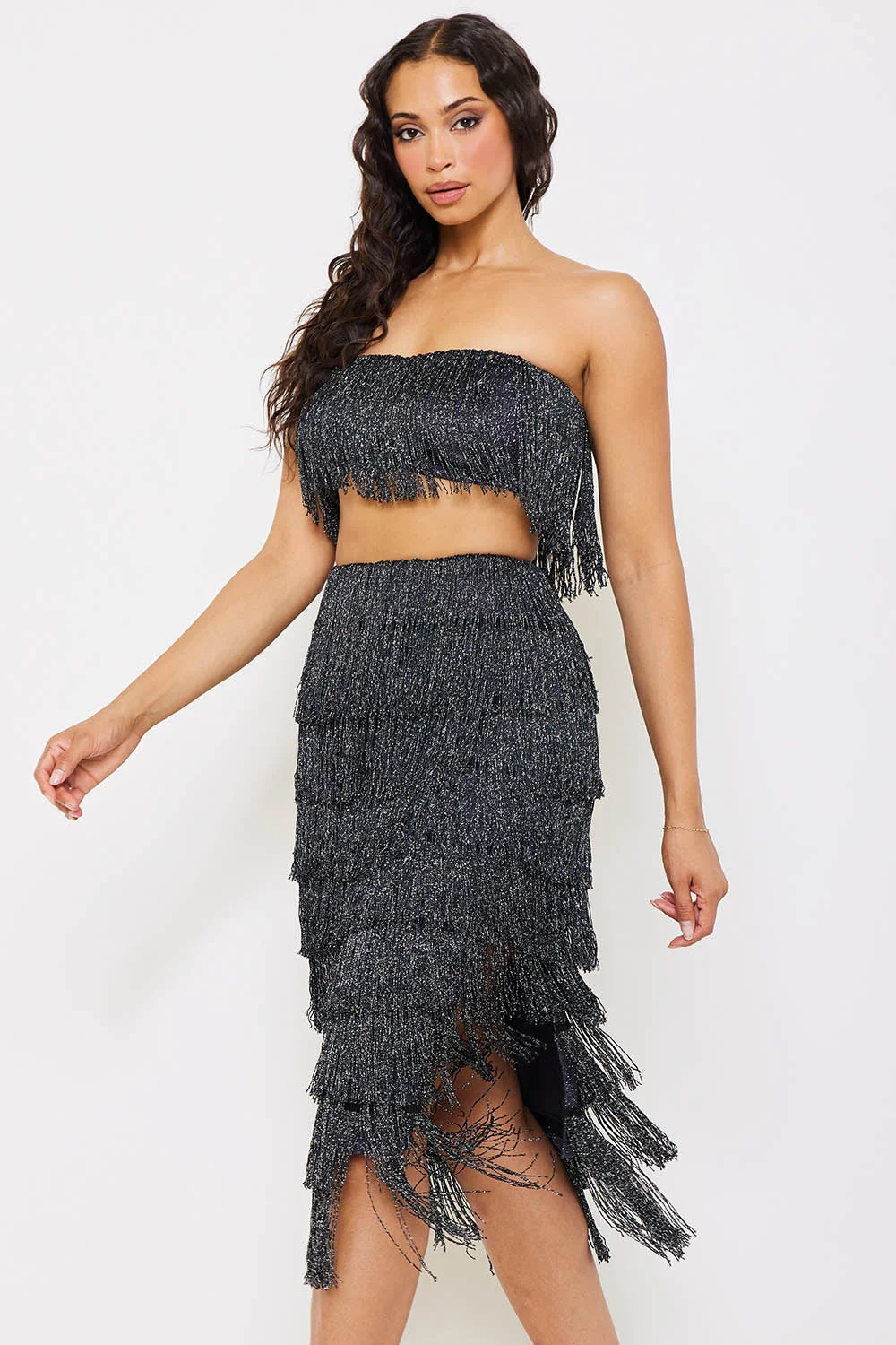 Symphony Set - Fringe Tube Top And Midi Skirt Set
