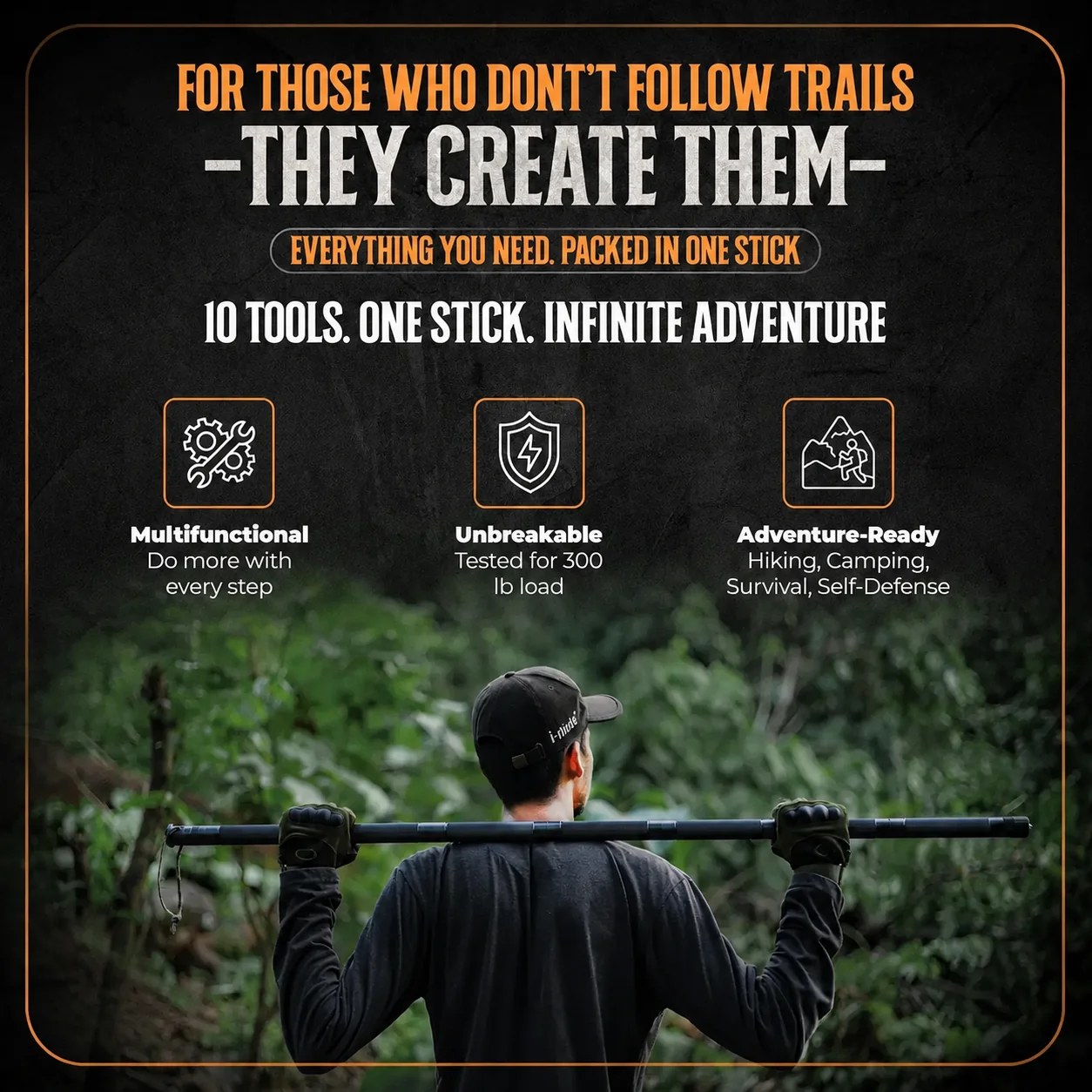 Multifunctional Tactical Hiking Stick - 15-in-1 Survival Multi-Tool for Outdoors