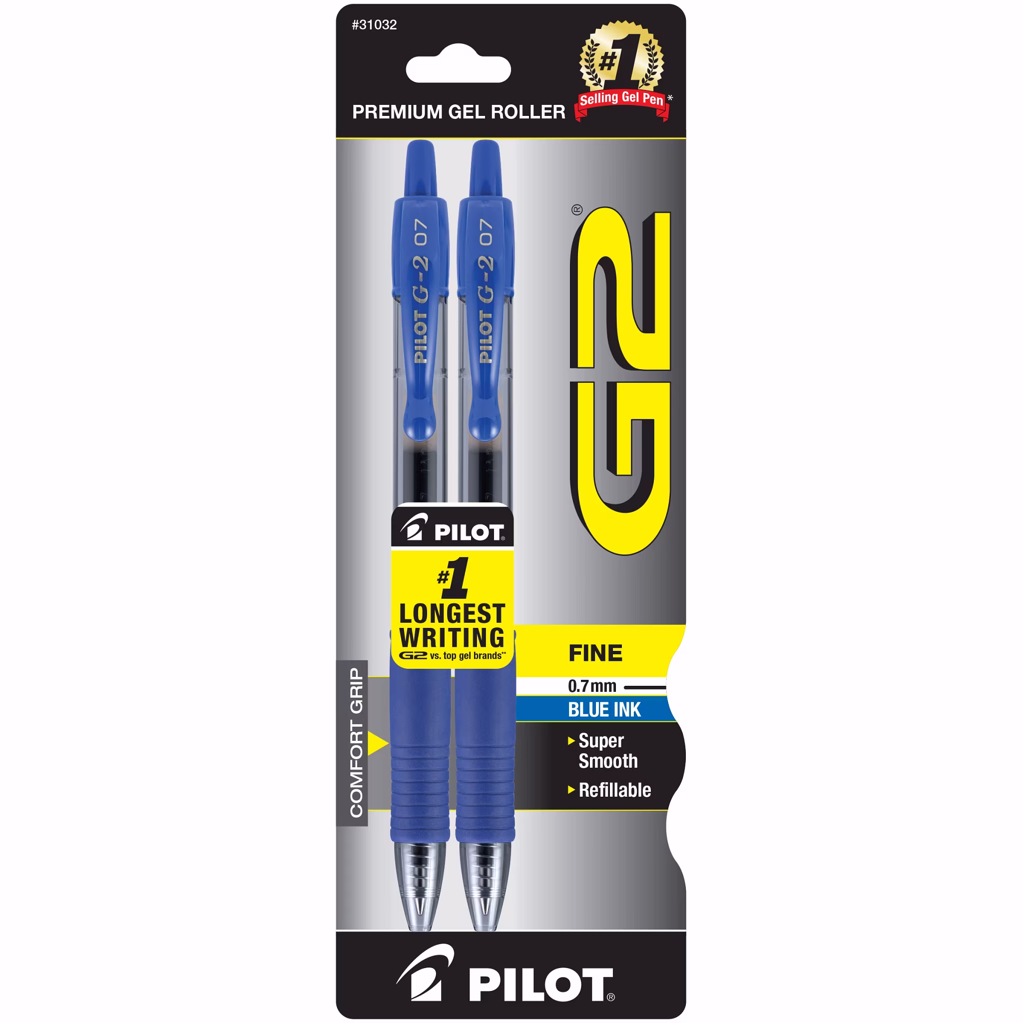 Pilot G2 Retractable Gel Ink Pens, Fine Point, Black, 2 Pack,