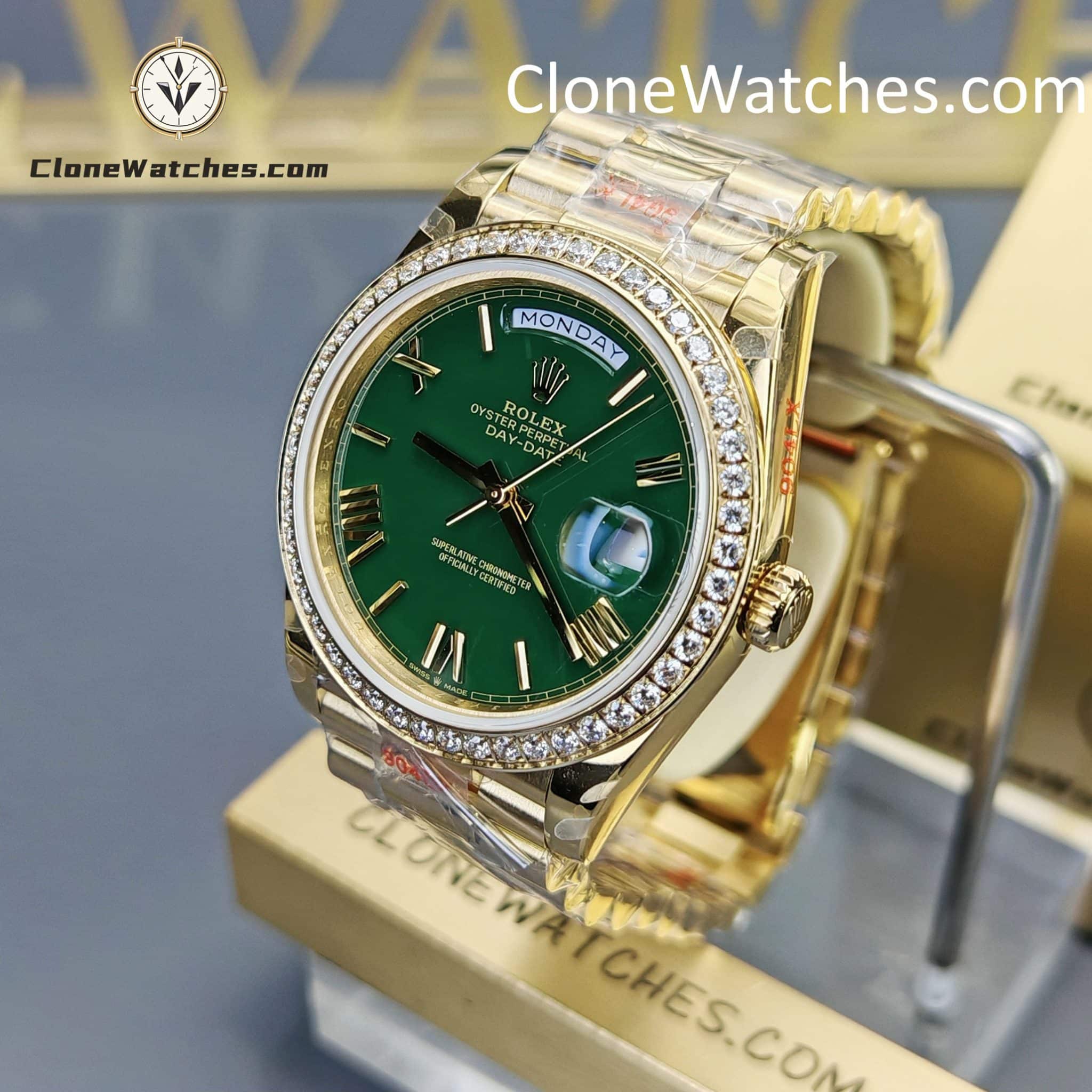 Rolex Super Clone Watches 1:1 Day Date Green Dial M228398tbr-0040 40mm 3255 Movement