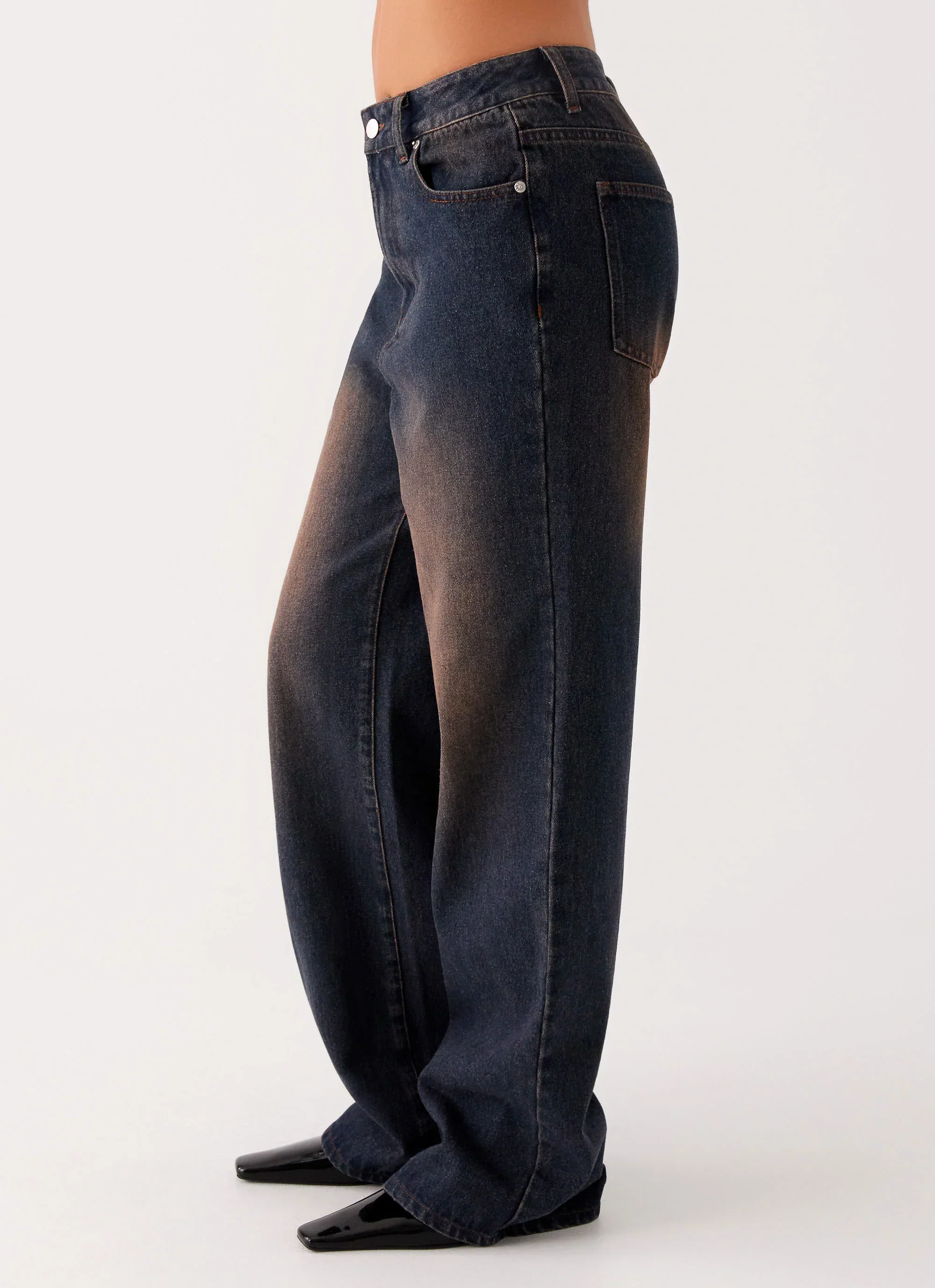 Back Again Straight Leg Denim Jeans - Brown Blue Acid Wash