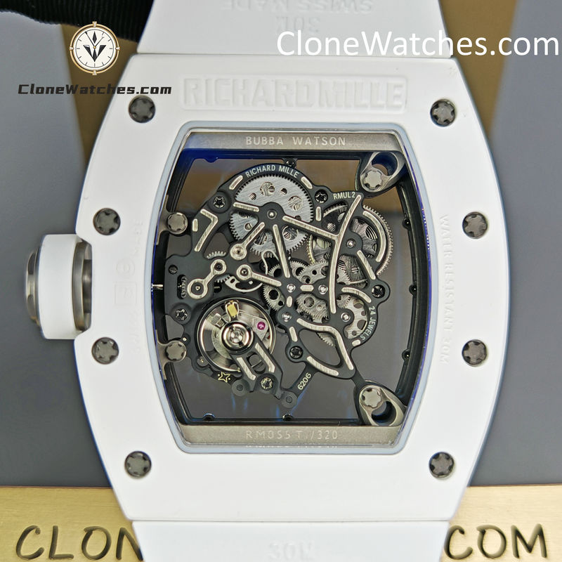 Richard Mille Super Clone Watches 1:1 RM 055 Ceramics Tourbillon White Strap