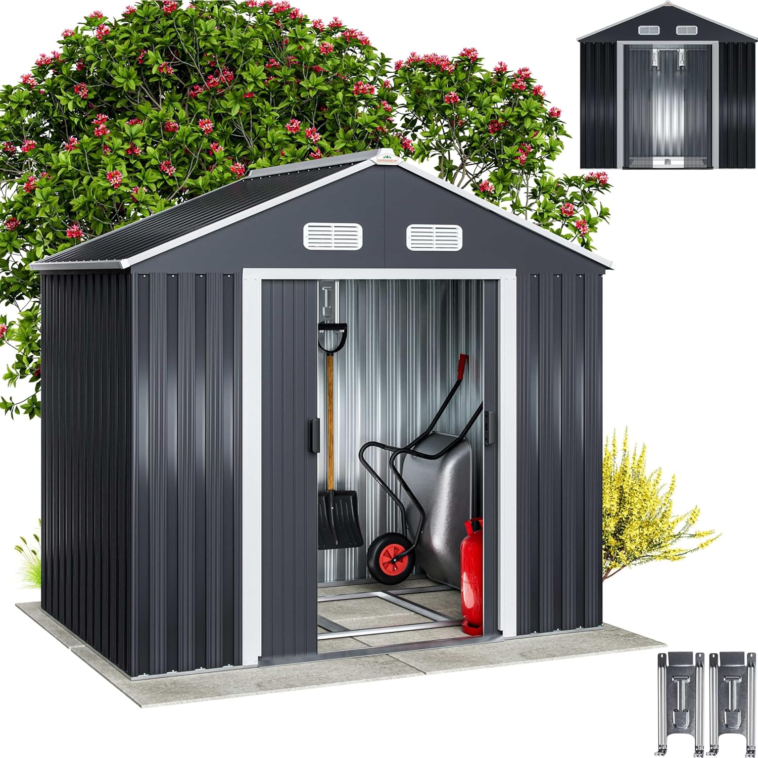 Abri jardin métal XL 2 m² fondation 200 x 135 x 190 cm porte coulissante anthracite