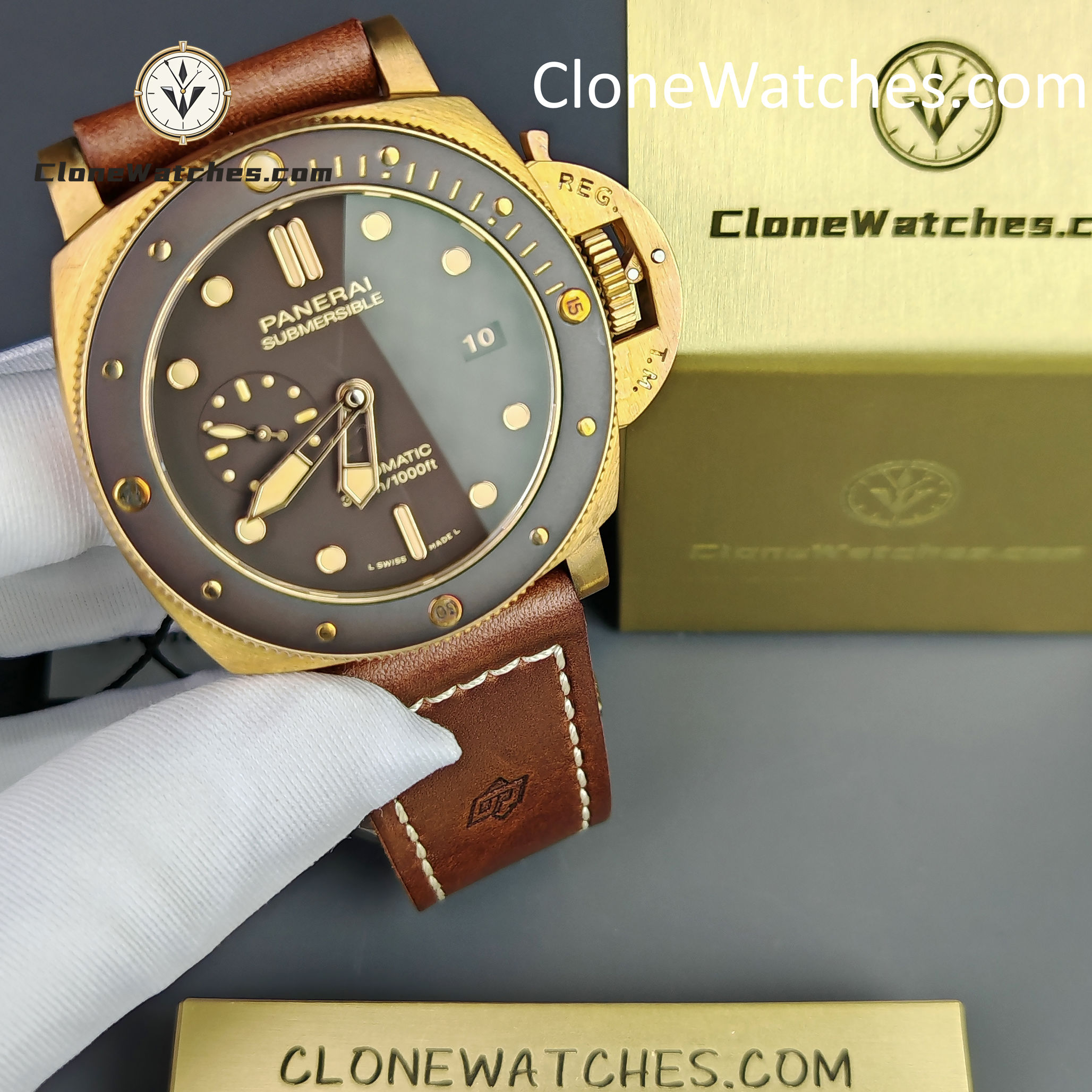 Panerai Super Clone Watches 1:1 Submersible Bronzo PAM 00968 Brown Dial