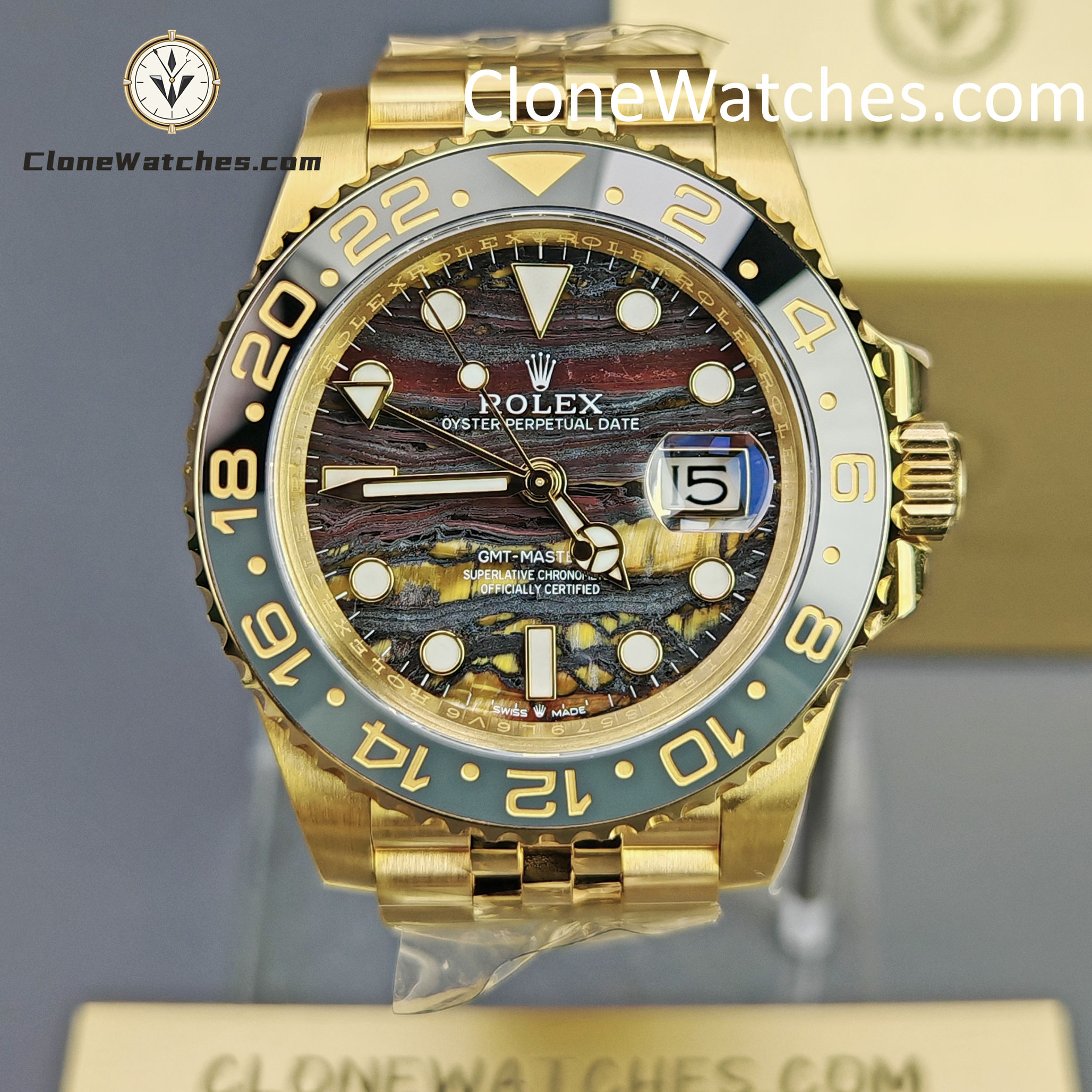 Rolex Super Clone Watches 1:1 GMT Master II 18k Gold 126718GRNR-0002 Jubilee 3285 Movement