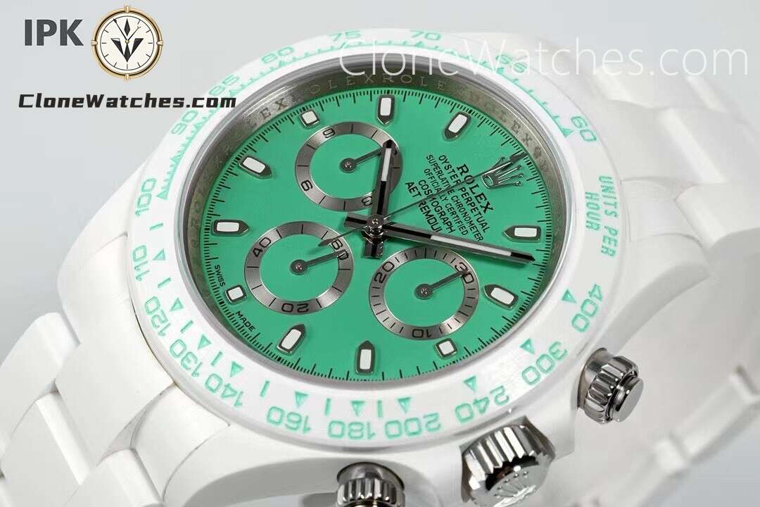 Modified Super Clone Watches 1:1 AET Rolex Daytona Full ceramic Biscay Green White Ceramic 4130 Movement