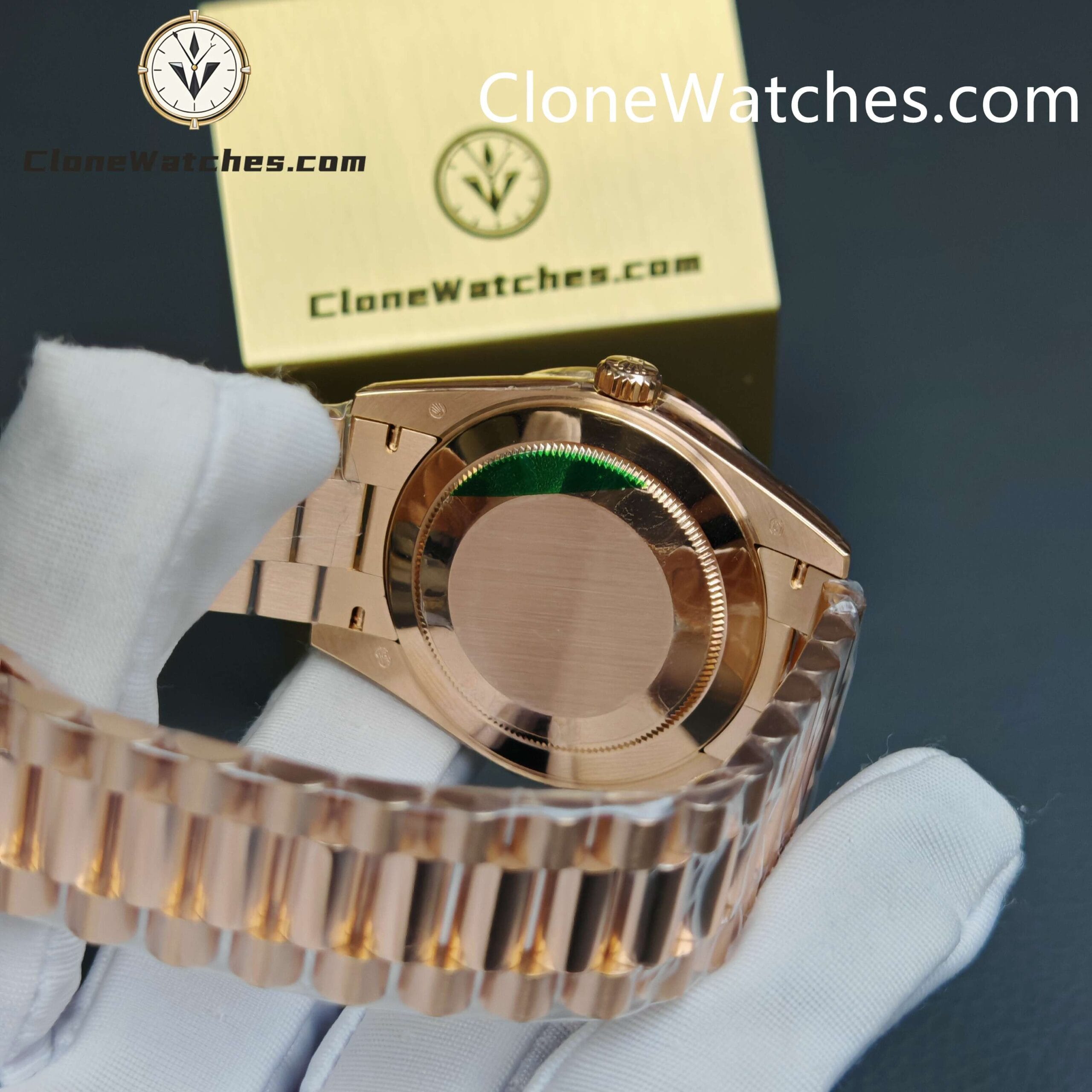 Modified Super Clone Watches 1:1 Rolex Rose Gold Day Date Rainbow Circle 3255 Movement