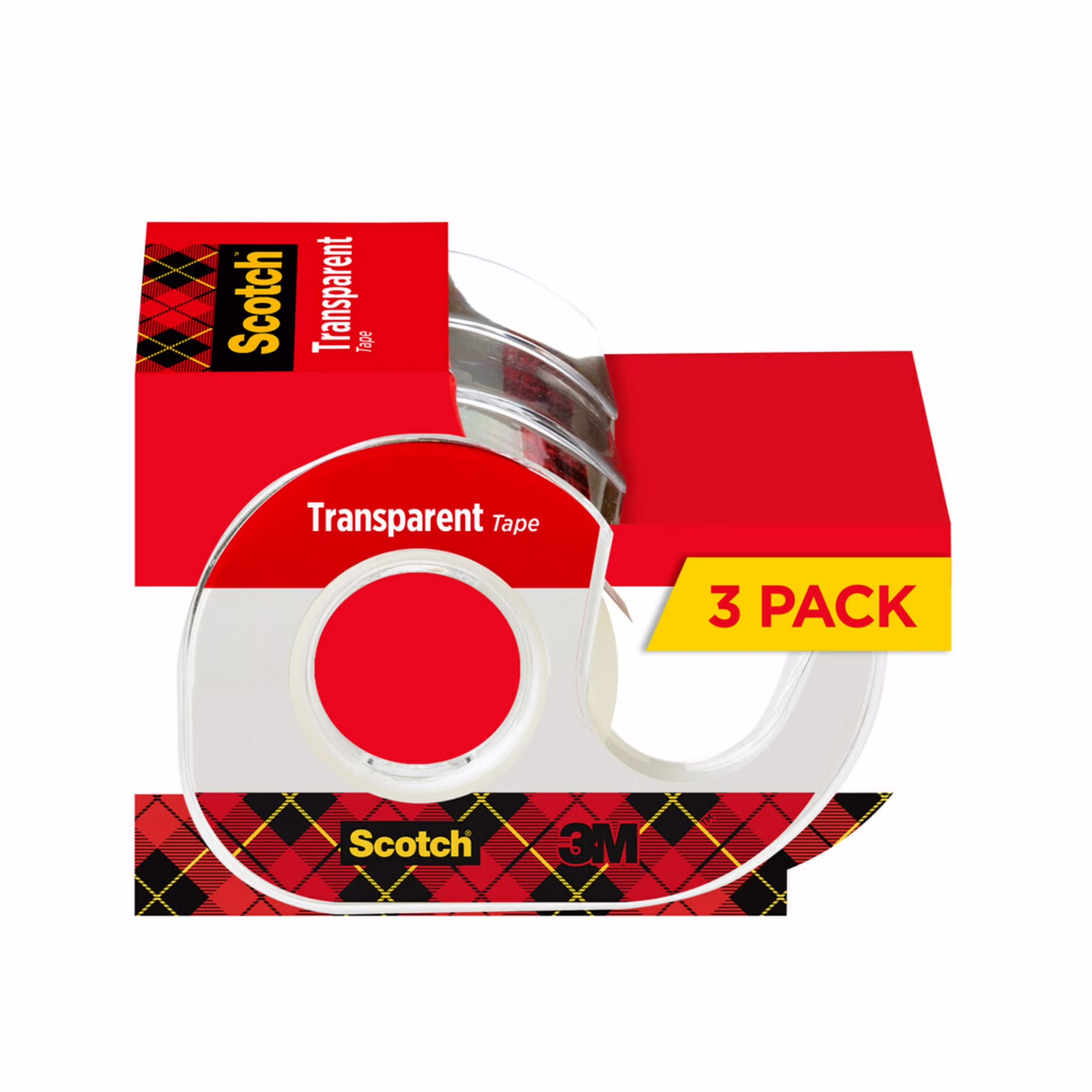 Scotch Transparent Tape Dispenser Tape, Clear, 3/4 in x 300 in, 3 Dispensers