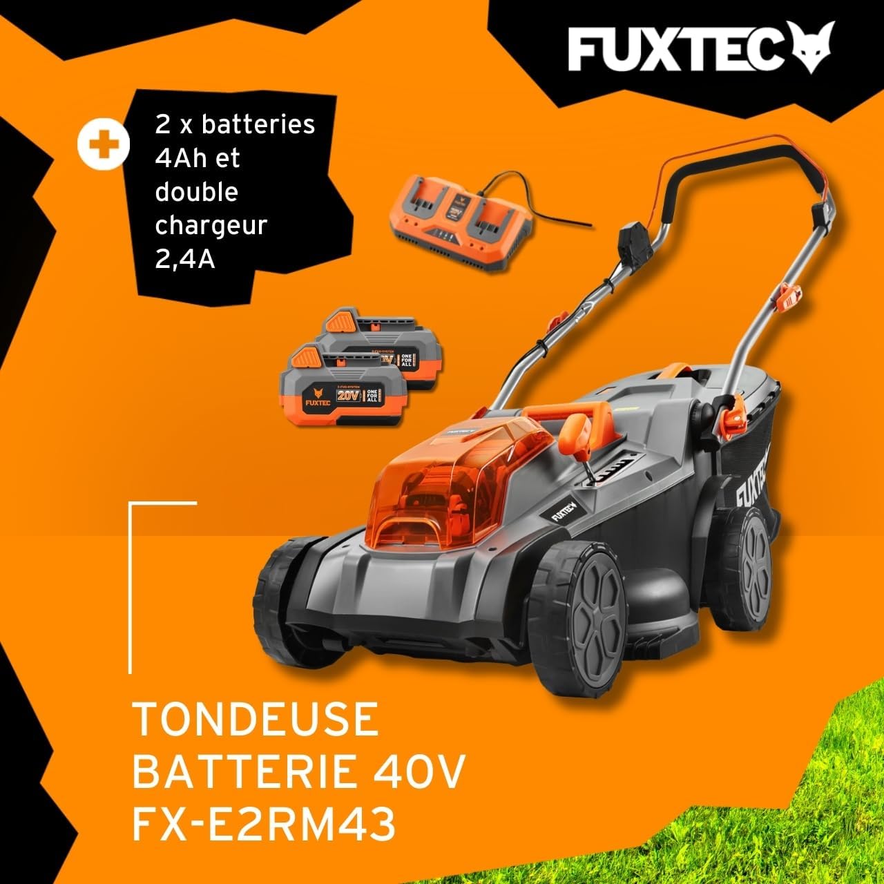 Tondeuse gazon sans fil 40 V 43 cm 40 L hauteur réglable avec batteries et chargeur