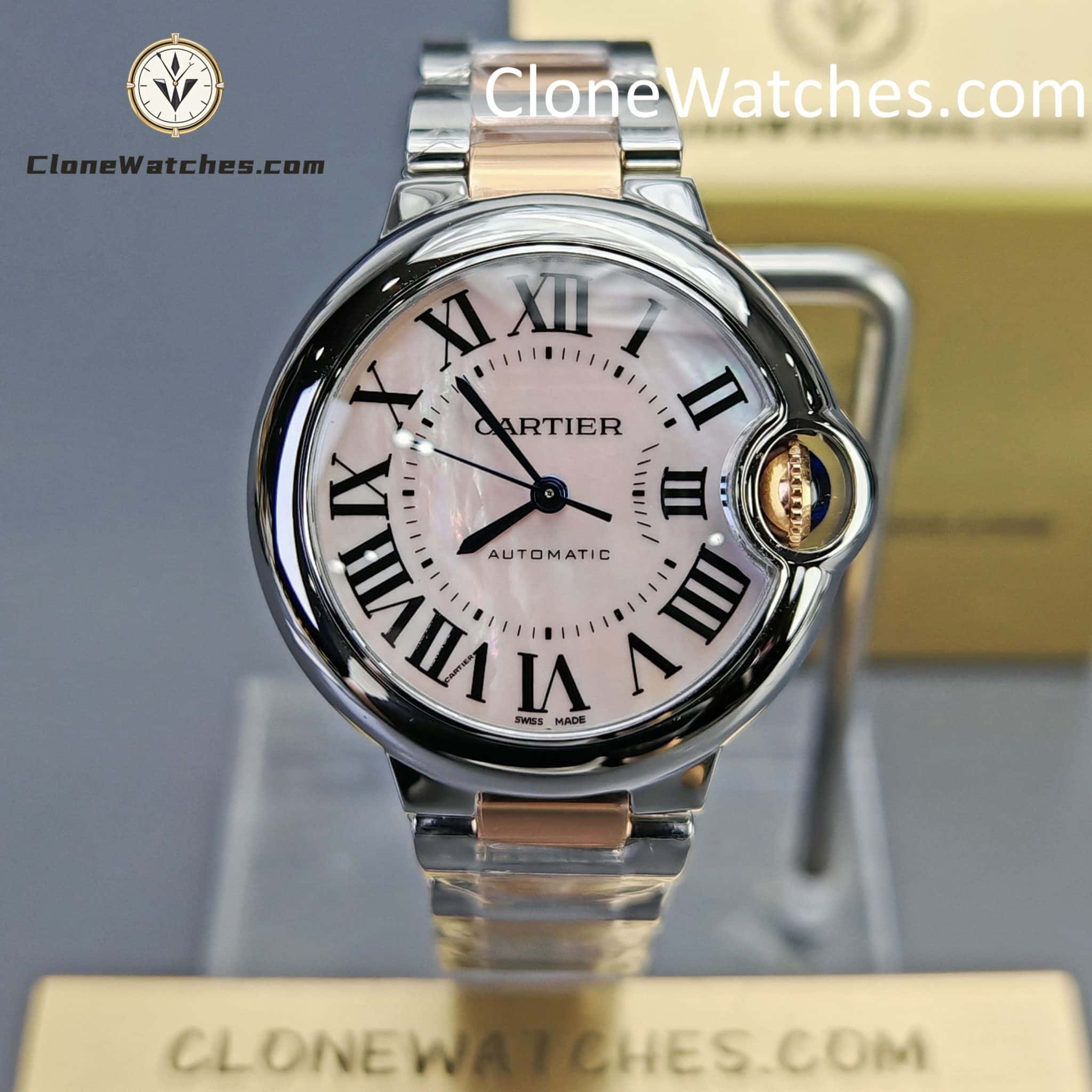 Cartier Super Clone Watches 1:1 Ballon Bleu de W6920070 Pink Mother-of-Pearl Dial 33mm