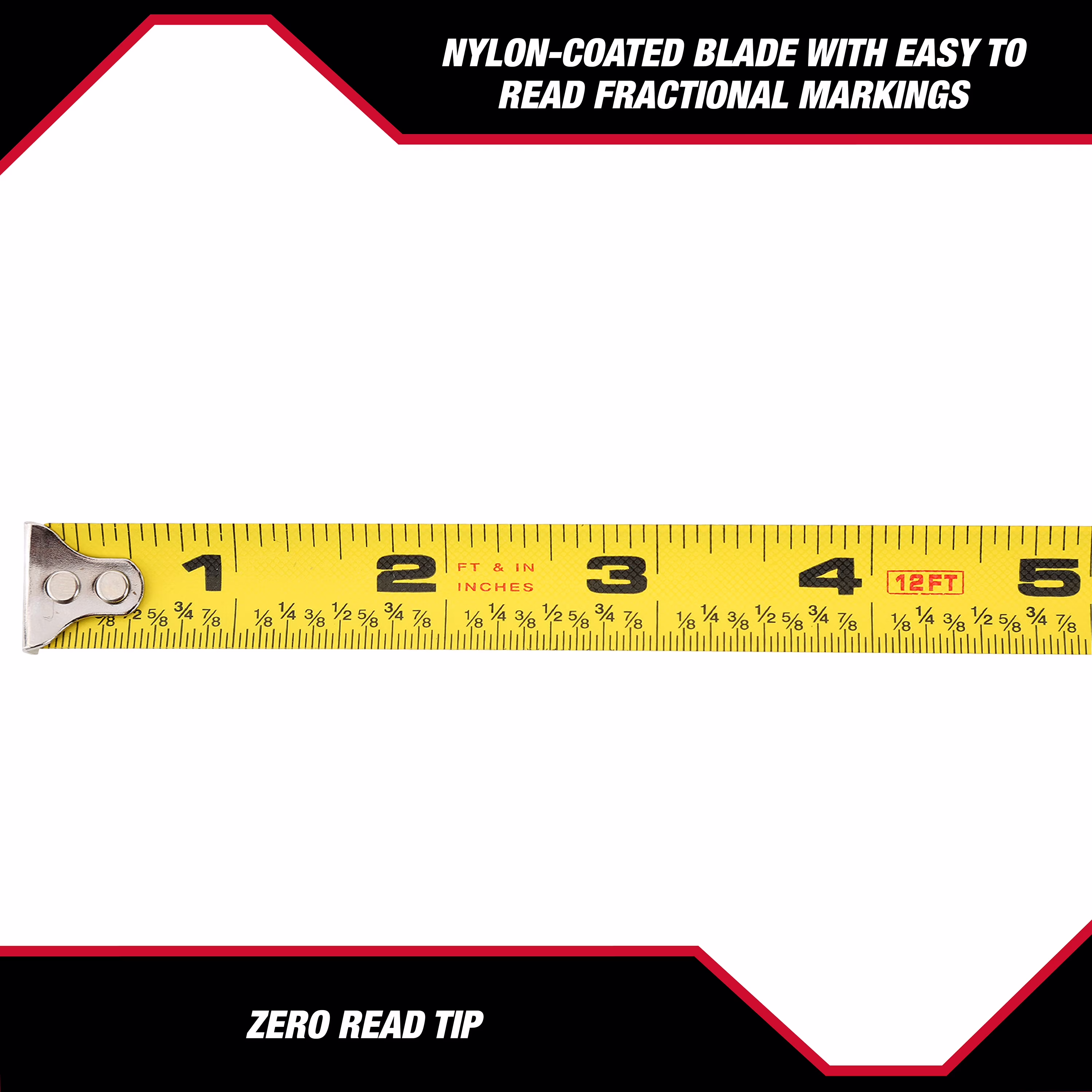 Hyper Tough Tape Measure, 12 ft, Nylon Coated Blade, VN-42038
