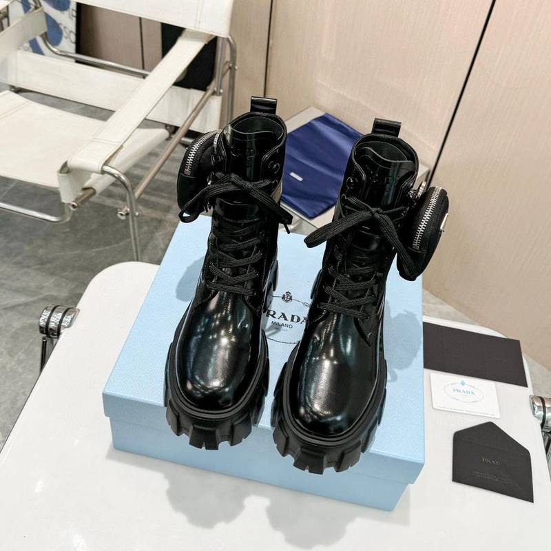 Prada Monolith brushed leather and Re-Nylon boots with pouch