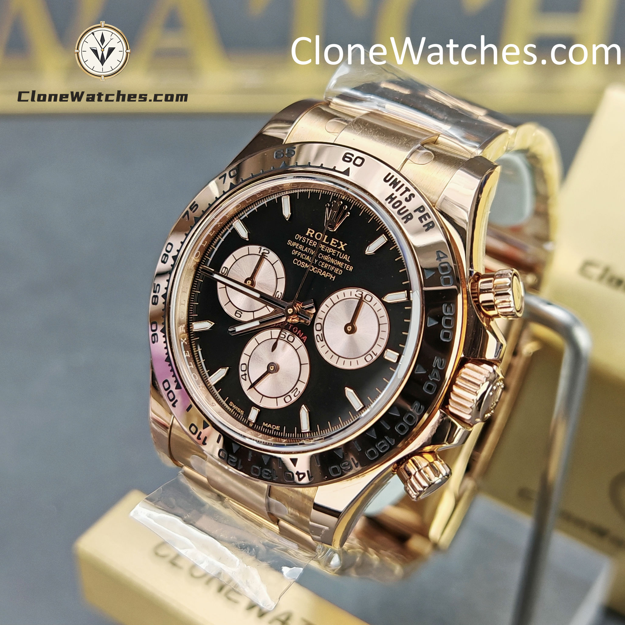 Rolex Super Clone Watches 1:1 Daytona 18K Rose Gold Black Dial m126505-0001 4131 Movement