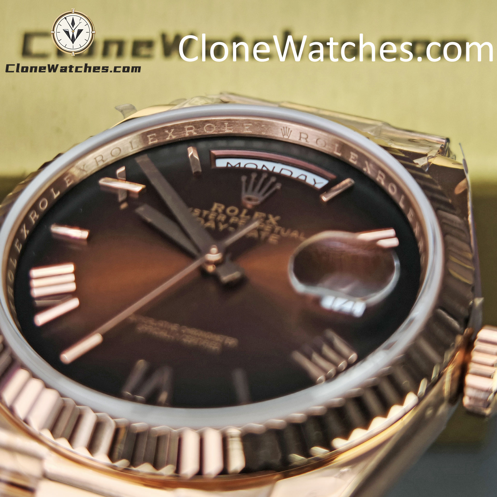 Rolex Super Clone Watches 1:1 Day Date Rose Gold Brown Roman Dial 36mm m128235-0075 3255 Movement