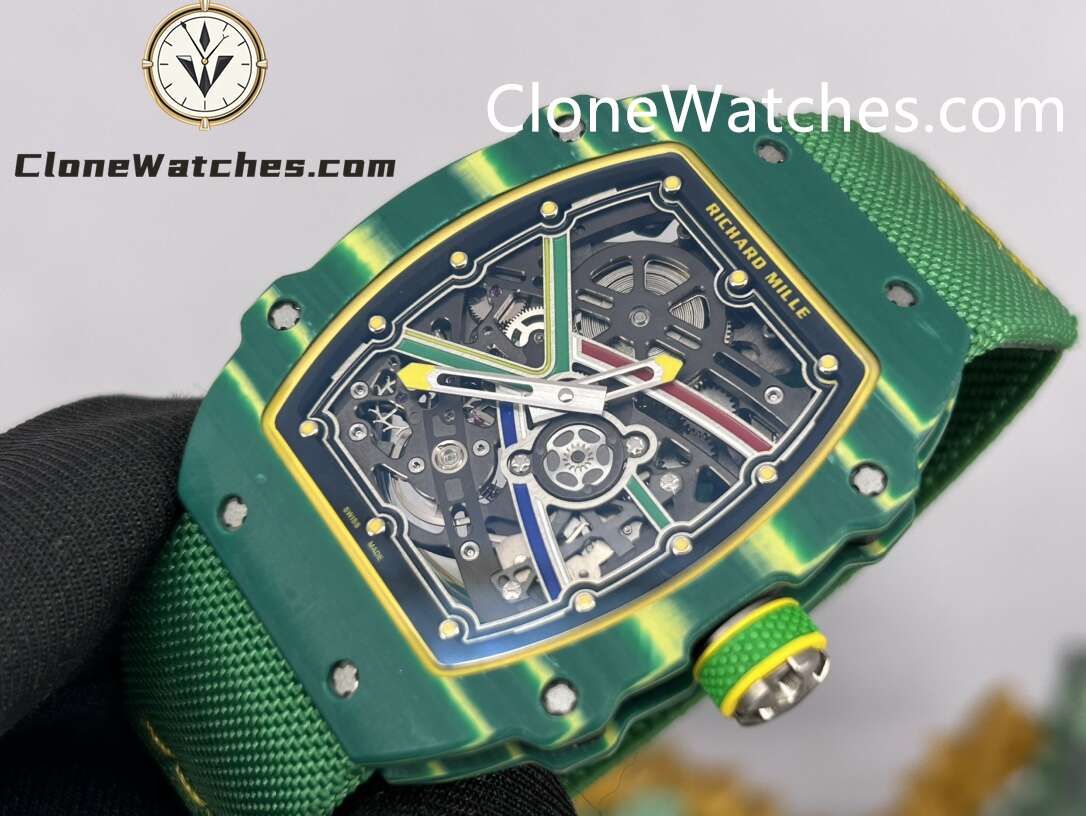Richard Mille Super Clone Watches 1:1 RM 67 – 02 Green Carbon Tourbillon Green Strap