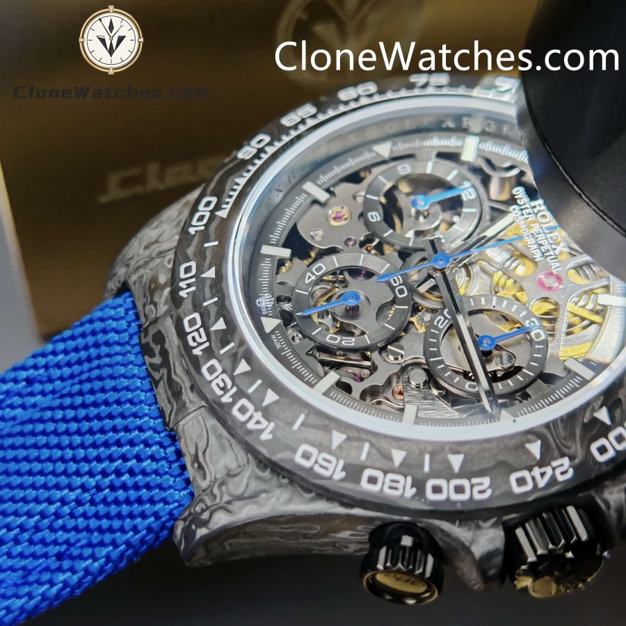 Modified Super Clone Watches 1:1 GET Rolex Daytona Skeleton Dial 4130 Movement Blue Strap