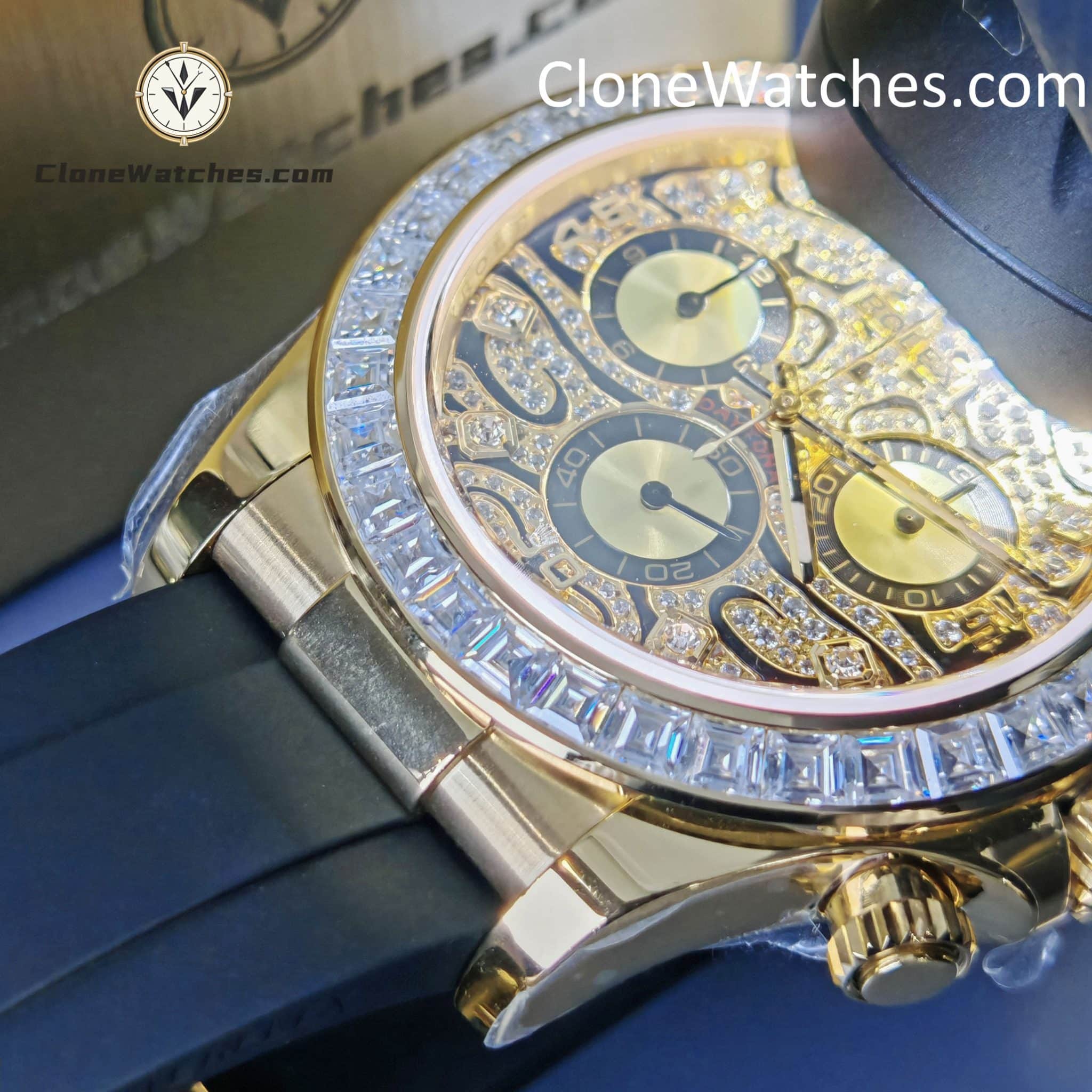 Rolex Super Clone Watches 1:1 Daytona 18K Gold 116588TBR Eye of the Tiger Diamonds Dial 4130 Movement