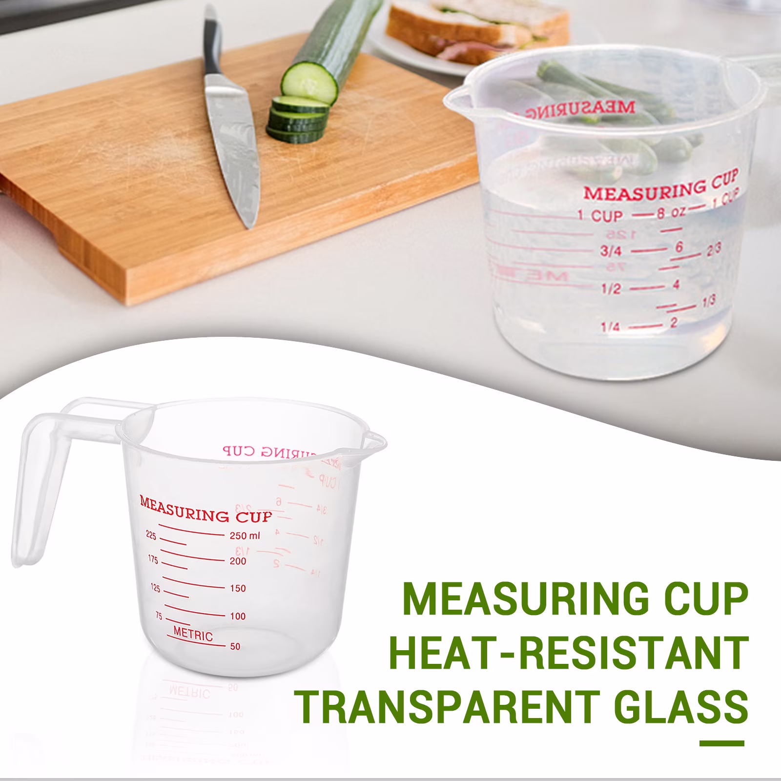 1 Pc Measuring Cup, 250Ml (1-Cup) Plastic Liquid Measuring Cups, Clear Plastic Measuring Cup with Handle - Baking, Cooking, Mixing & Measuring Cups, Essential Kitchen Tools, White