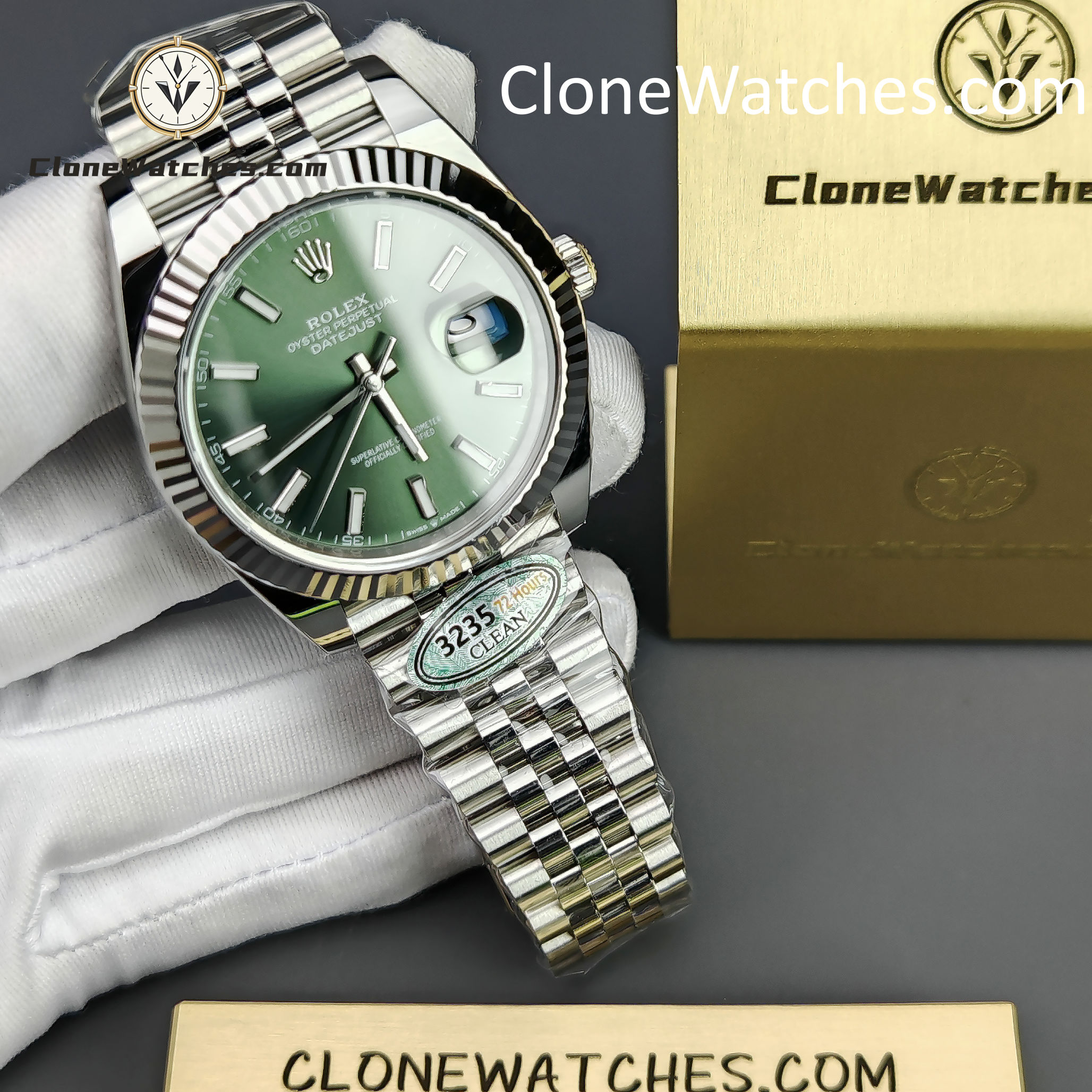 Rolex Super Clone Watches 1:1 DateJust Green Dial m126334-0028 Jubilee 41MM 3235 Movement