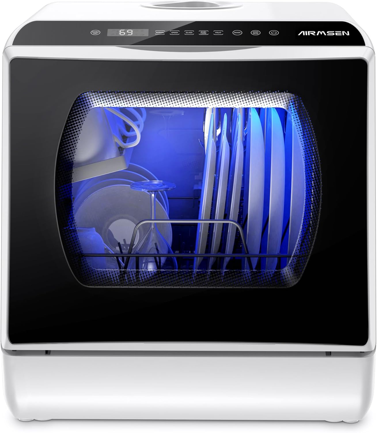Mini lave vaisselle comptoir 5+1 programmes réservoir 5 L contrôle tactile écran LED blanc noir