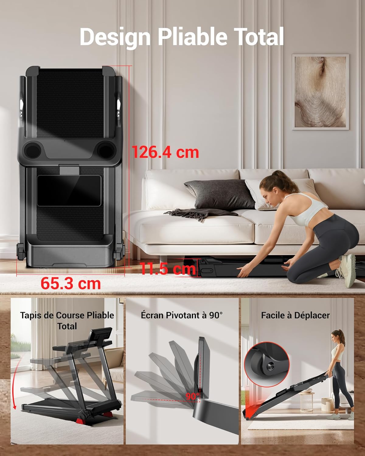 Tapis course pliable inclinable 16 pour maison 14 km h moteur 3,5 CV charge 180 kg
