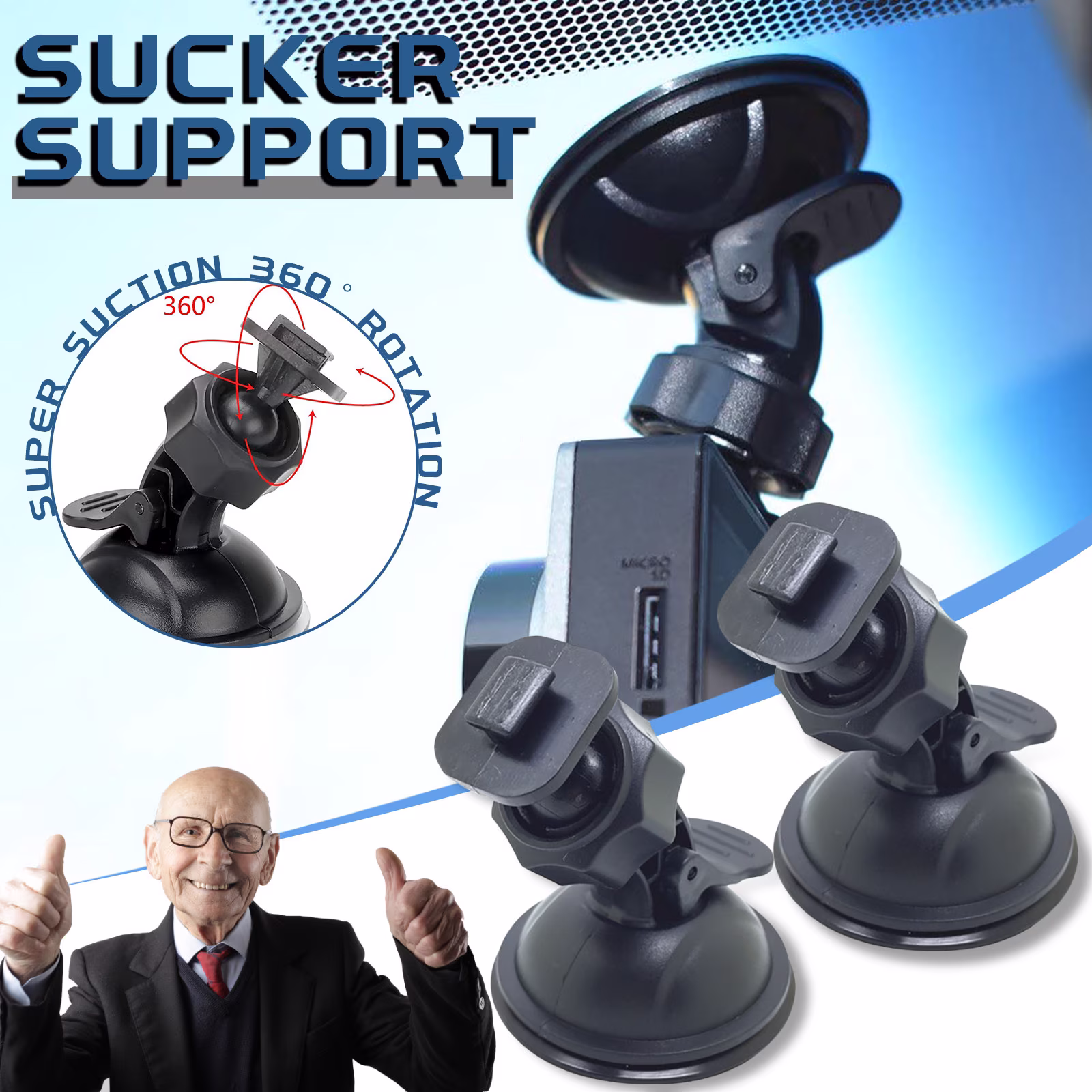 THOPBPRK 360 Degree Rotating T-Shaped Suction Cup Mount for Dash Cam, Heavy Duty Windshield Holder for Driving Recorder, Adjustable Universal Vehicle Camera Stand 2pcs