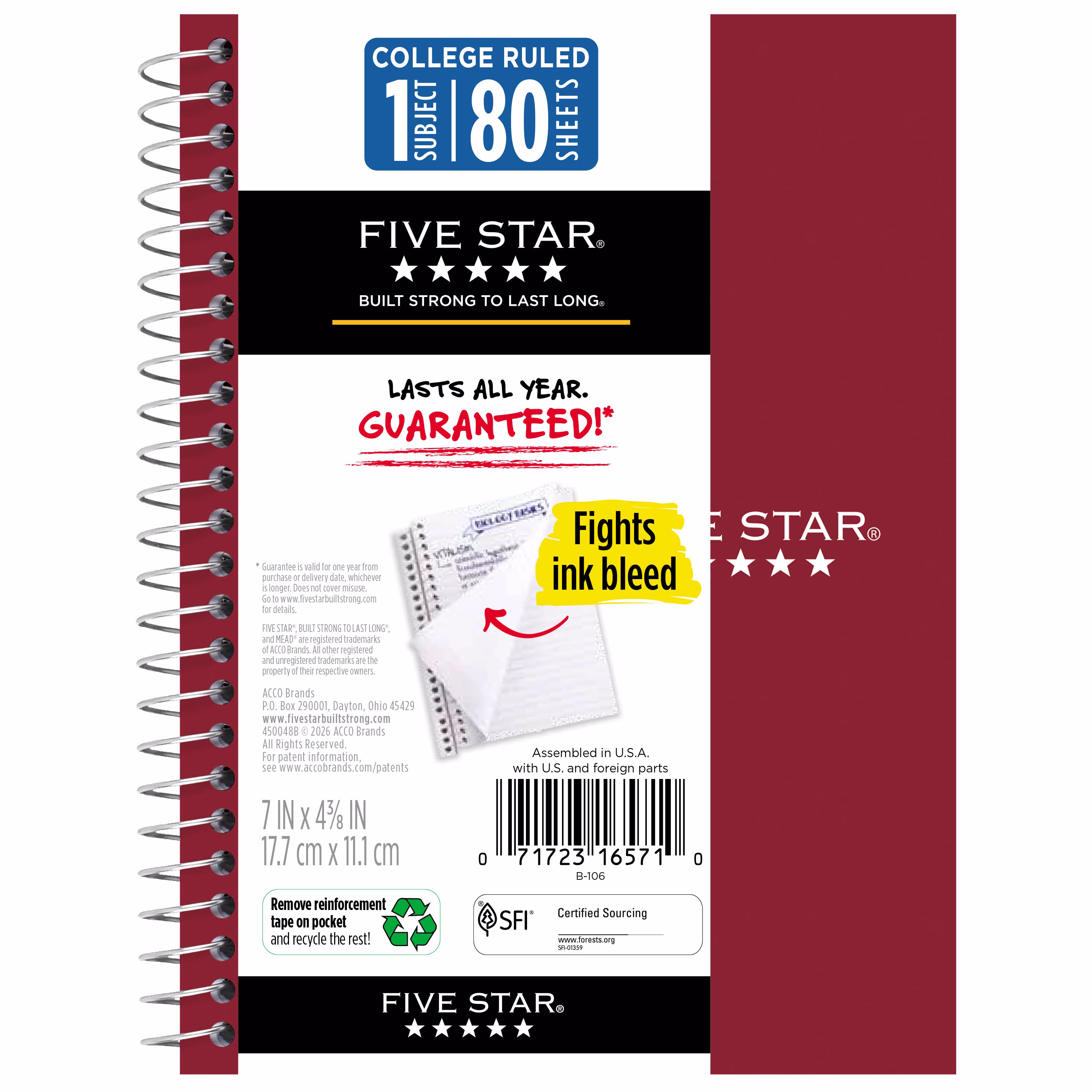Five Star Personal College Ruled Notebook, 4.5