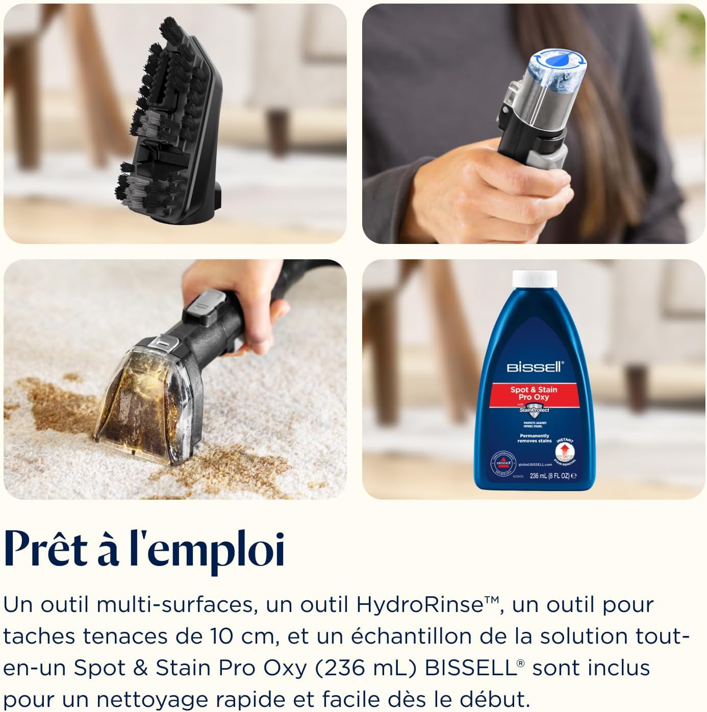 Shampouineuse canapé 1000 W technologie HydroSteam pour tapis tissus voiture