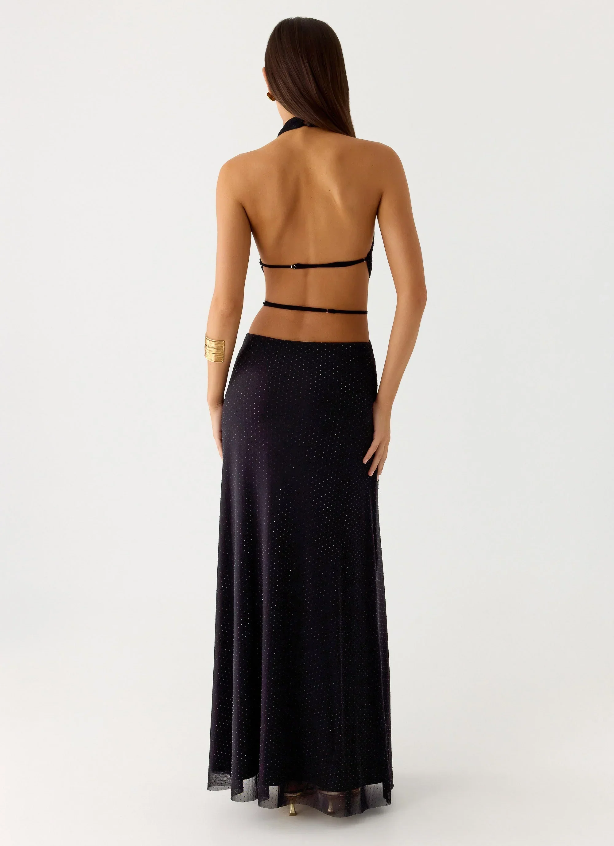 Astraeus Beaded Sequin Maxi Dress - Black