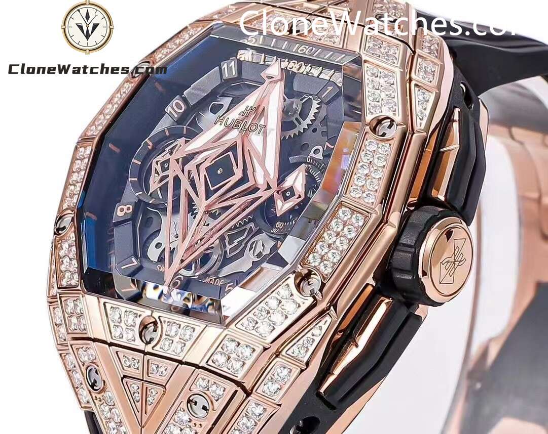 Hublot Super Clone Watches 1:1 Spirit of Big Bang Sang Bleu Rose Gold Pavé 648.OX.0108.RX.1604.MXM23