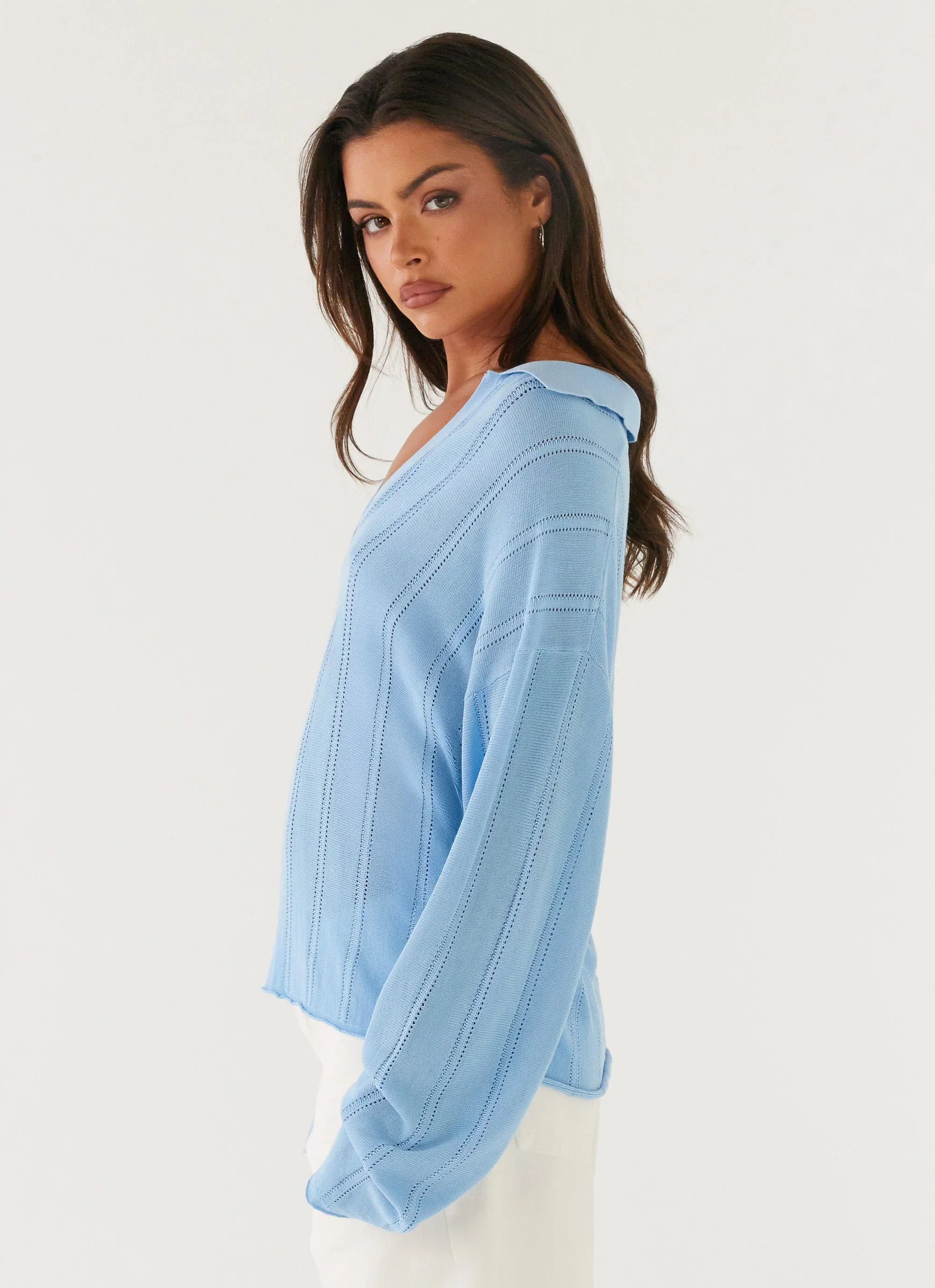 Annie Knit Polo Top - Blue