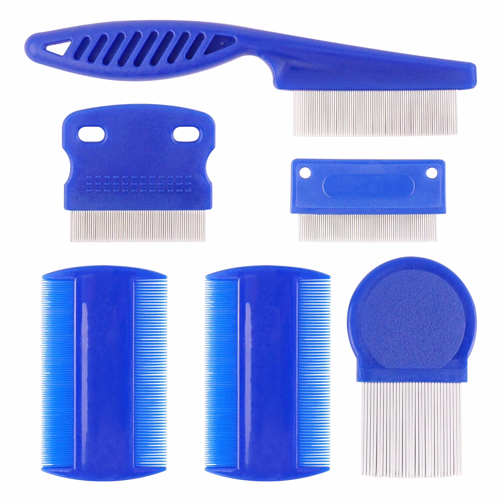 OAVQHLG3B Pet Flea Comb 6-piece Set Of Blue Comb Stainless Steel Needle Dense Tooth Cat And Dog Comb