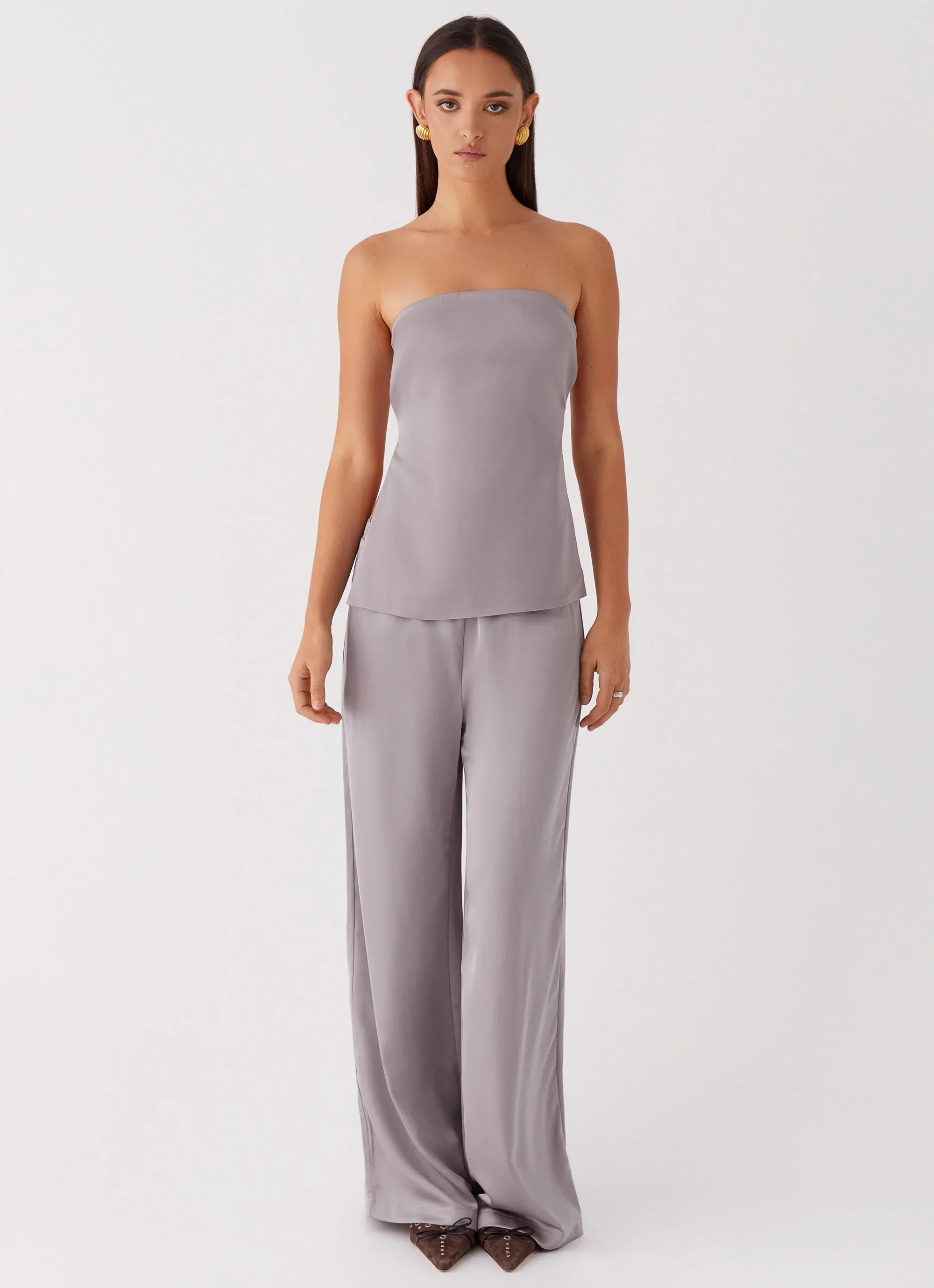 Palm Cove Satin Pants - Grey