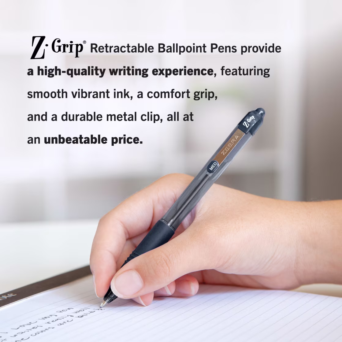 Zebra Z-Grip Retractable Ballpoint 1.0mm Black 2pk