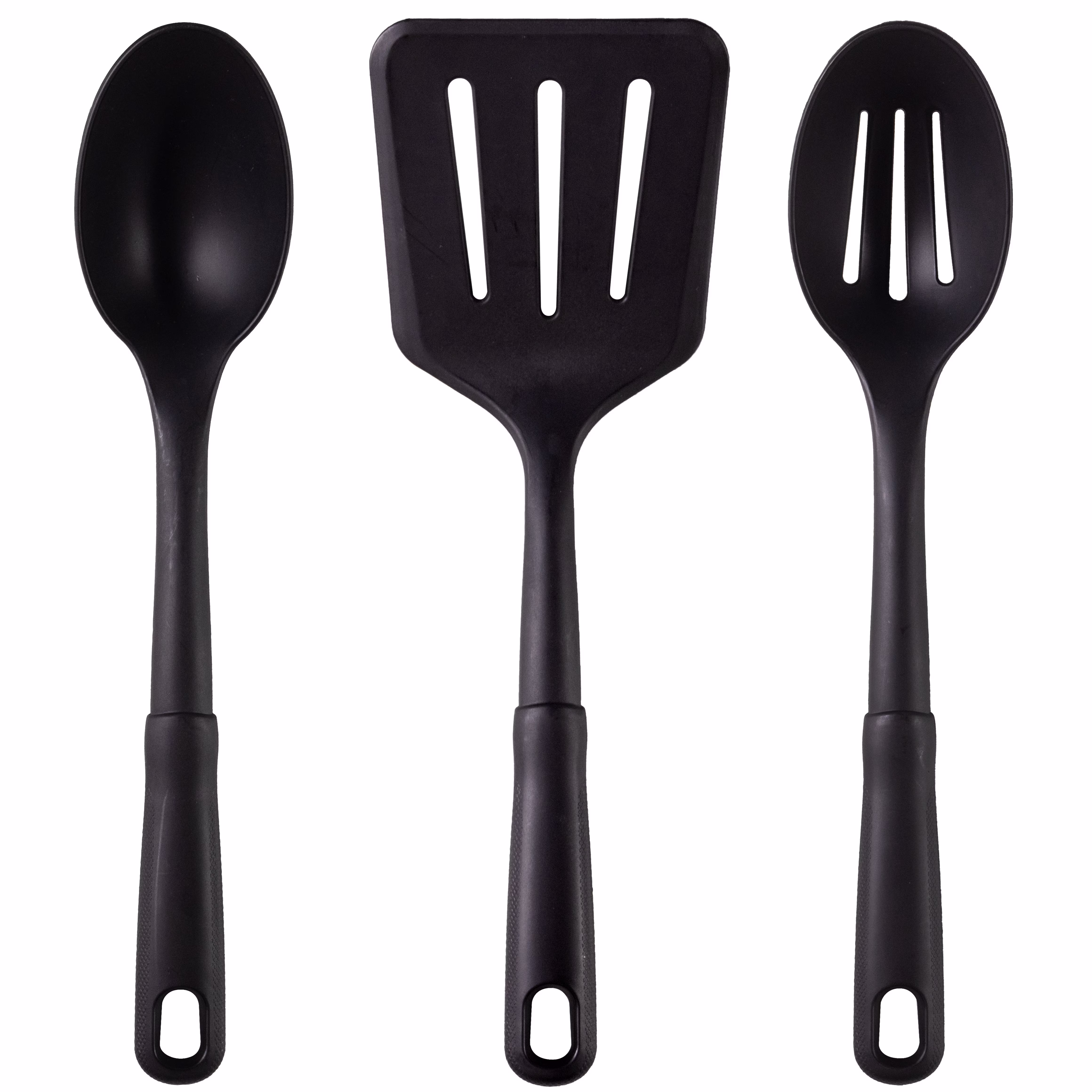 Mainstays Nylon Kitchen Utensil Set, 3 Piece, Black, Non-Stick Cookware Compatible