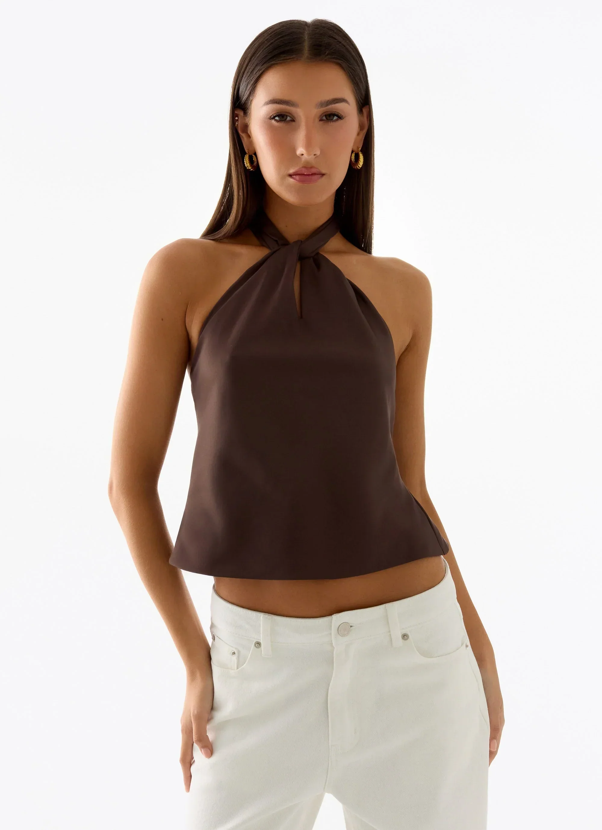 Maddox Scarf Top - Chocolate