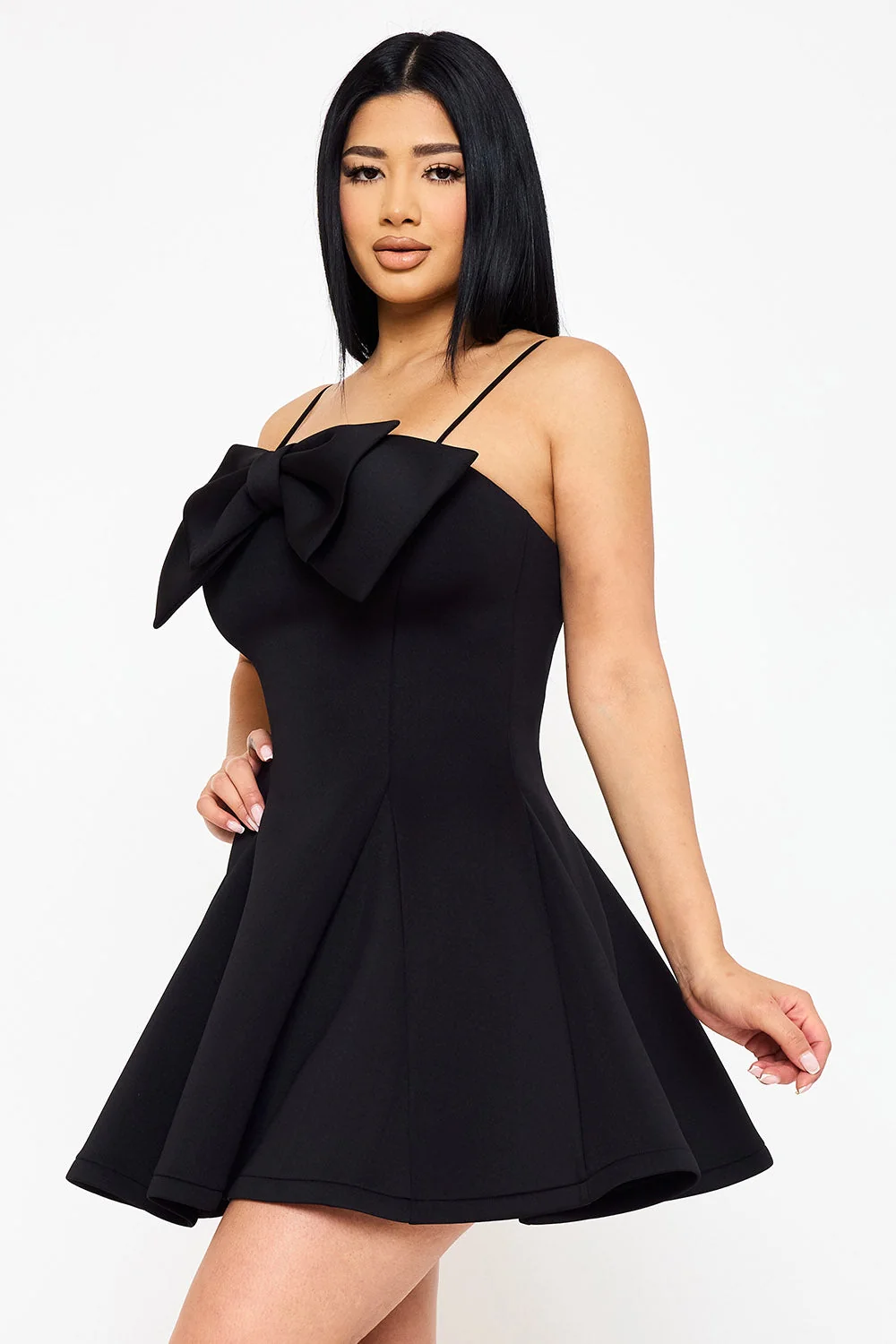 Symphony Dress - Super Techno Bow Front Mini Dress