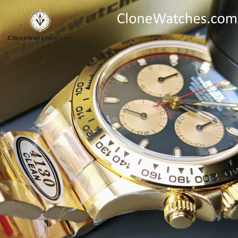 Rolex Super Clone Watches 1:1 Daytona 18K Gold Black Dial M116508-0009 4130 Movement