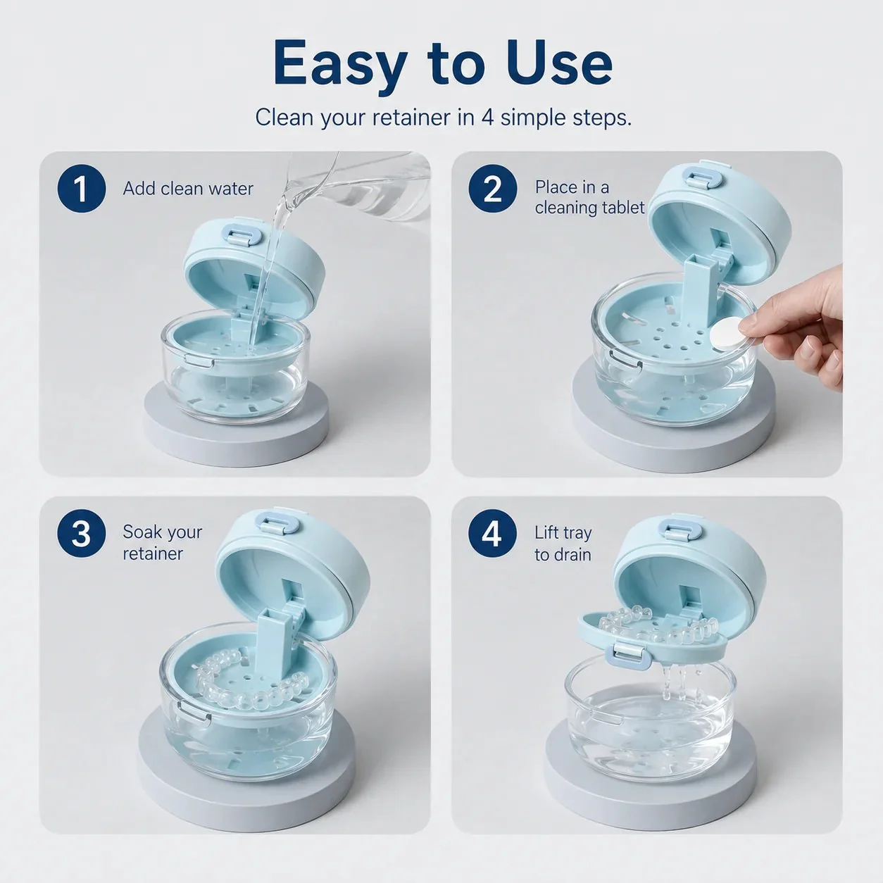 3-in-1 Leak-Proof Retainer Cleaning Case with Mirror, Drain Tray & Travel Storage