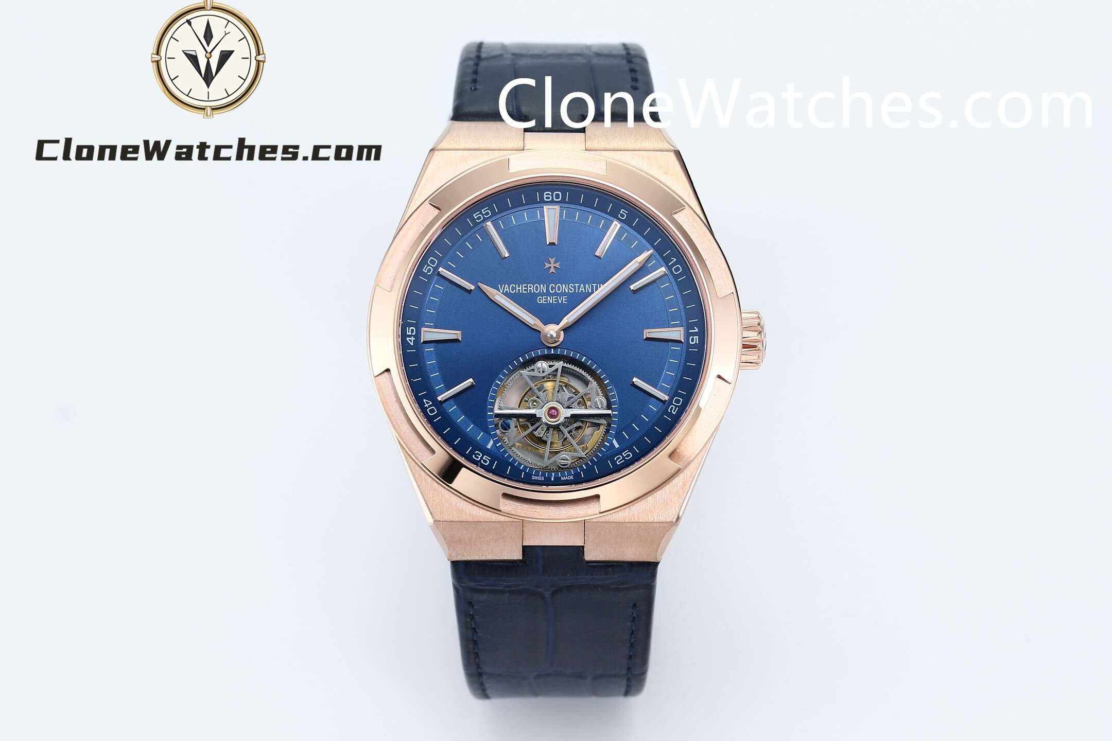Vacheron Constantin Super Clone Watches 1:1 Overseas Rose Gold Tourbillon 6000V/210R-B733 42.5MM Leather Strap
