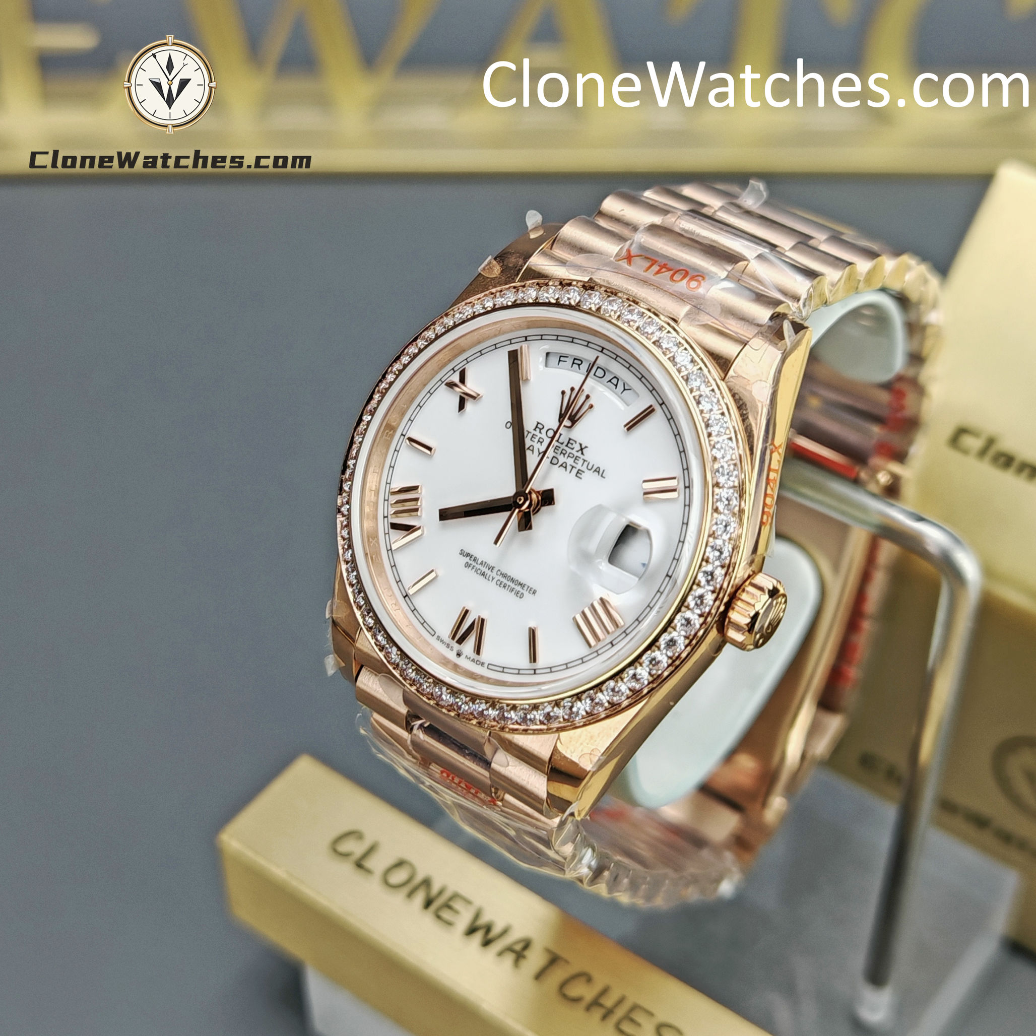 Rolex Super Clone Watches 1:1 Day Date 18K Rose Gold Roman Dial 36mm m128345rbr-0070 3255 Movement