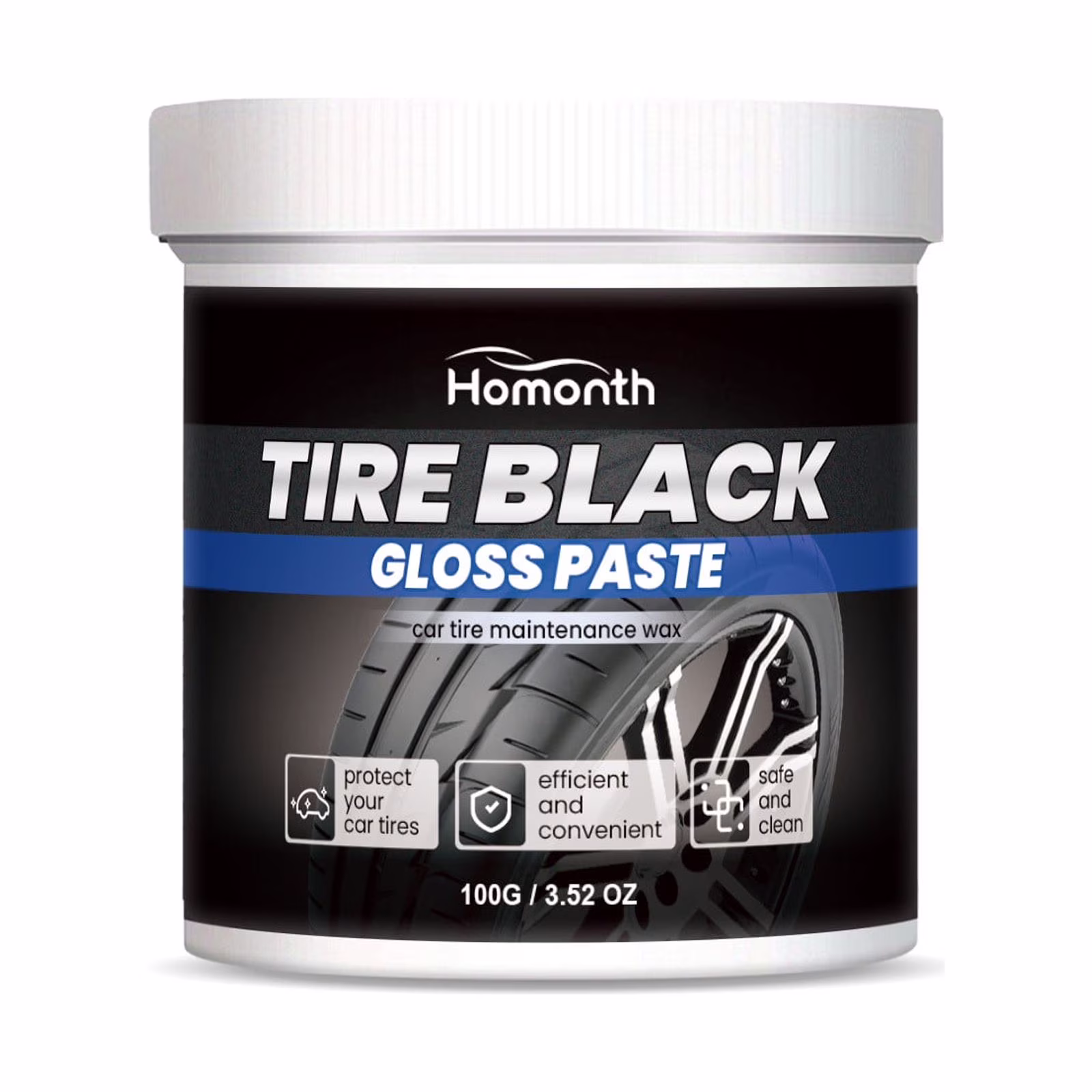 Inerposs Tire Black Gloss Paste - Car and Motorcycle Tire Polish and Protectant for Cleaning, Shine, and Maintenance.