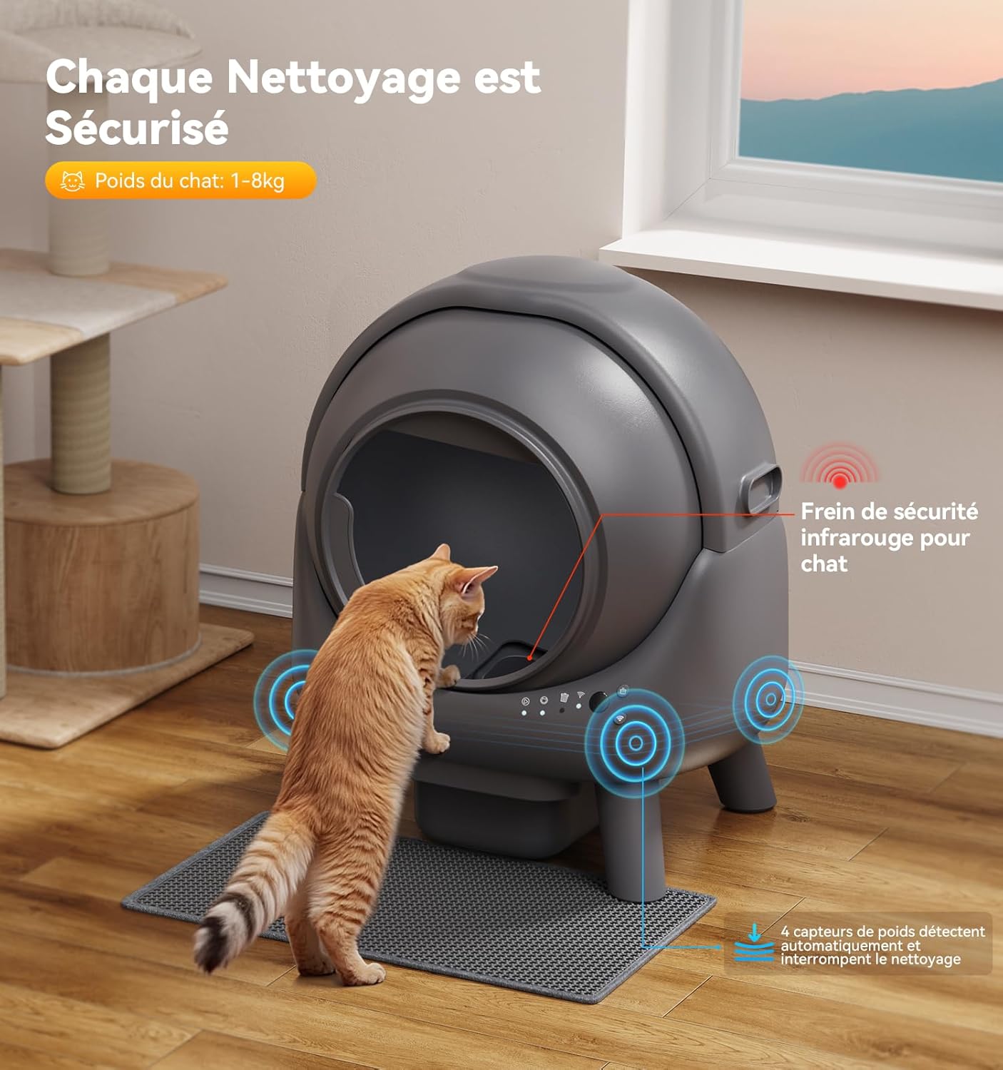 Litière chat autonettoyante bac automatique anti odeur contrôle app capacité 65L