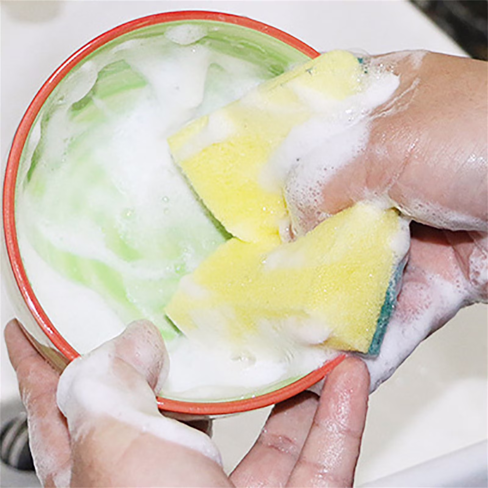 OAVQHLG3B 10 Pcs Dish Washing Sponge Kitchen Cleaning Scrub pad Pack Household Bathroom Use dust Car Wash Non Scratch Scouring Dishwasher Sink Dishwashing Soft Mesh Net Pot Scrubbers