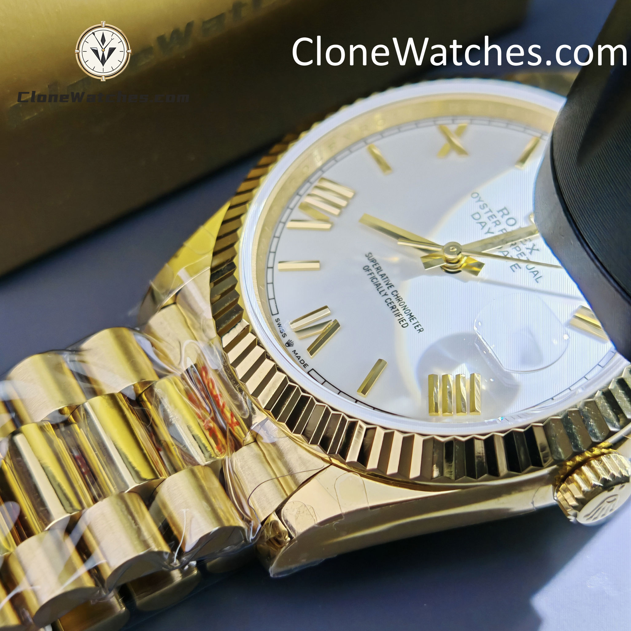 Rolex Super Clone Watches 1:1 Day Date 18K Gold White Dial 40mm m228238-0042 3255 Movement