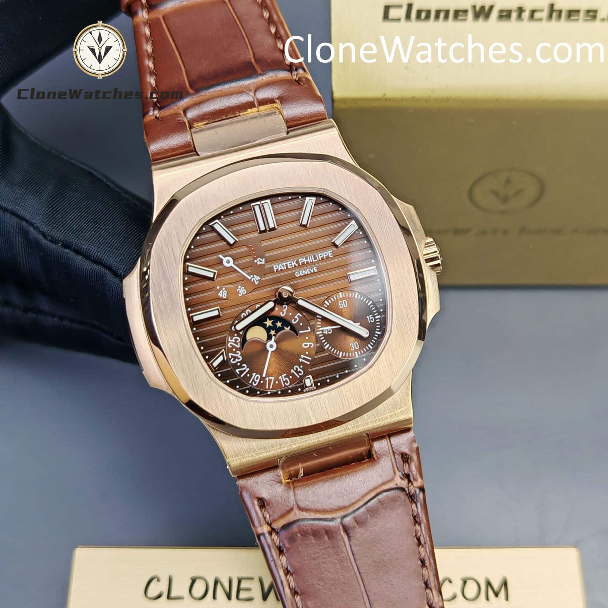 Patek Philippe Super Clone Watches 1:1 Nautilus 5712 Brown Dial Leather Strap