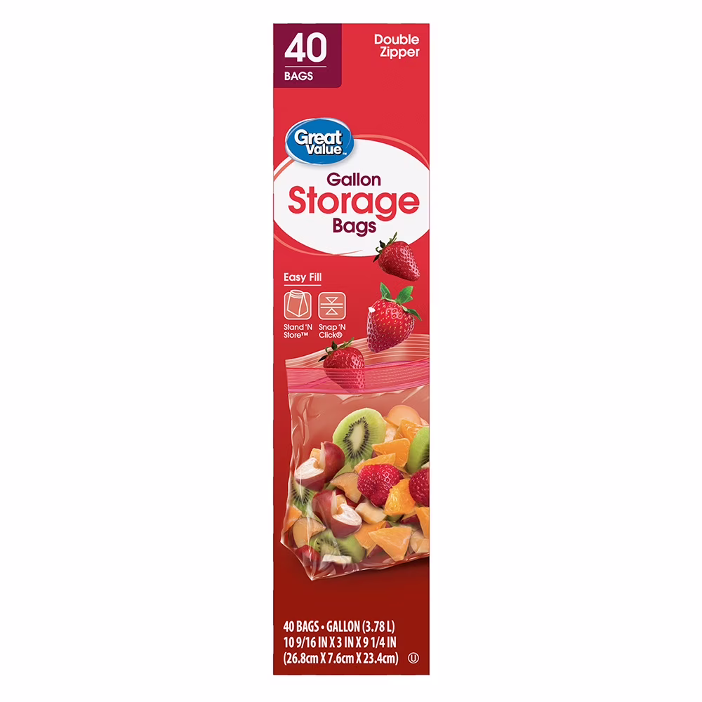 Great Value Gallon Storage Bags, Snap'n Click Double Zipper, 40 Count