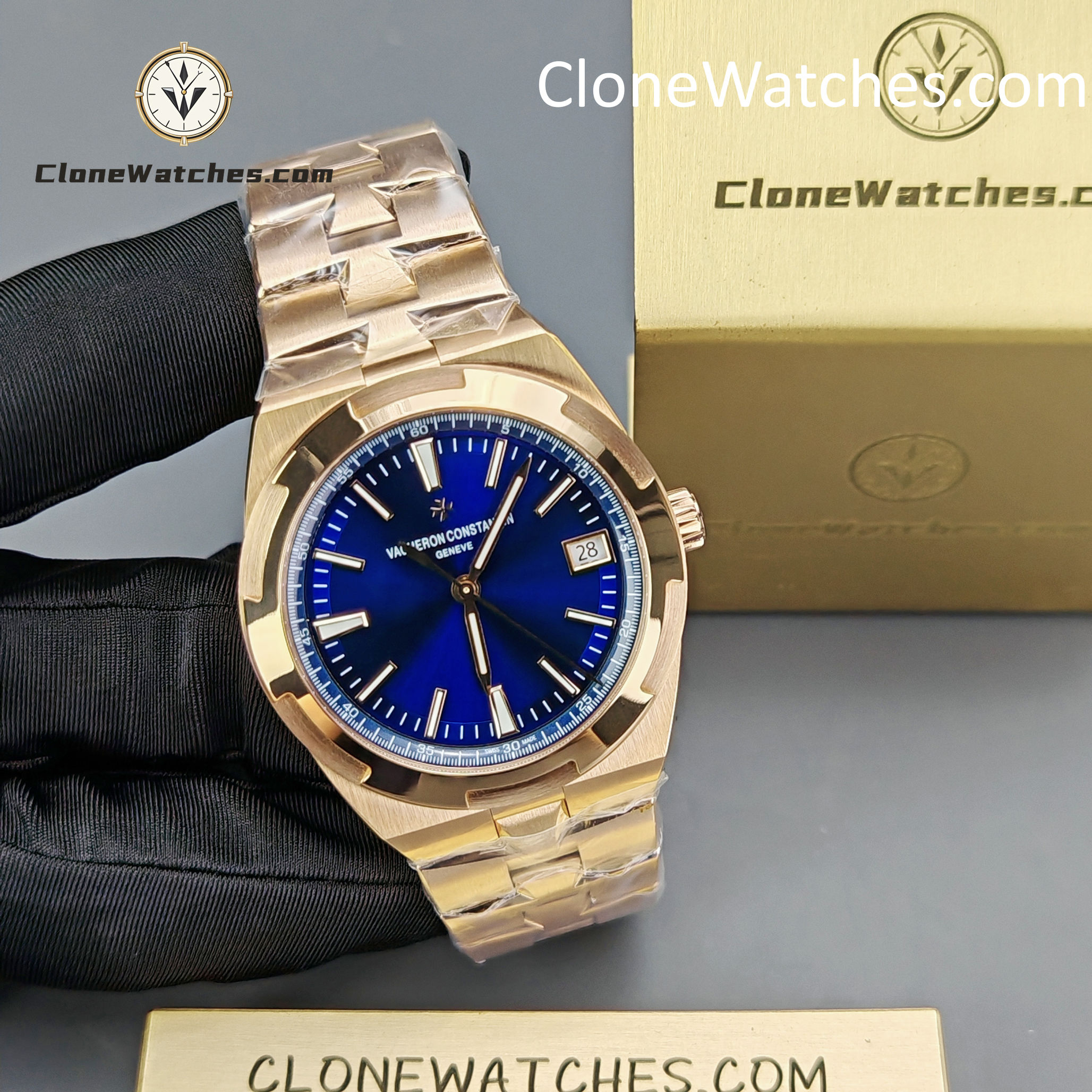 Vacheron Constantin Super Clone Watches 1:1 Overseas Rose Gold 4500V/210R-B705 Blue Dial